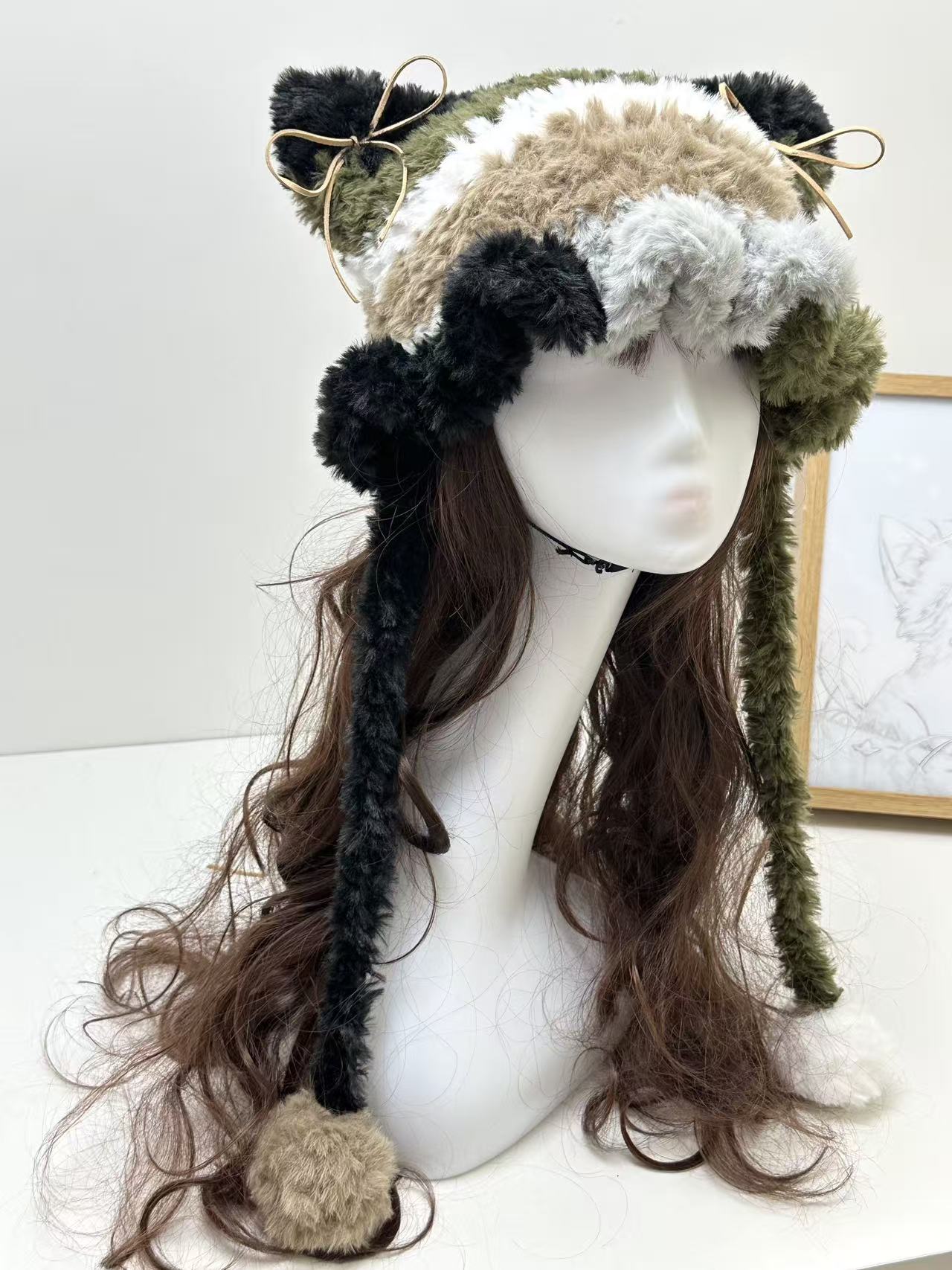 “Wild Meadow” Cat Ear Jellyfish Hat – Natural Mixed Yarn Beanie