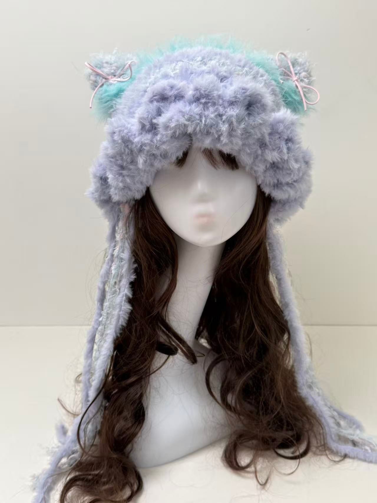 “Dreamy Twilight” Cat Ear Jellyfish Hat – Blue & Purple Mixed Yarn Beanie