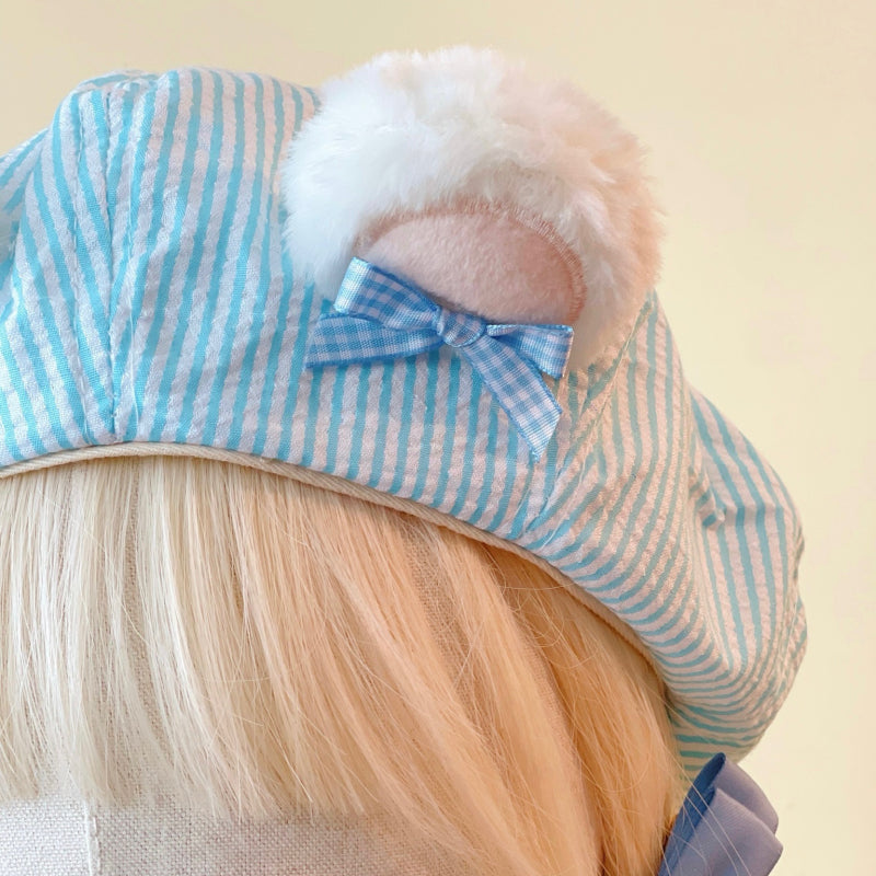 Plush Bear Ears Striped Beret