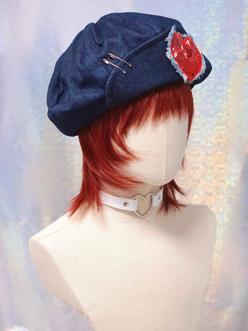 Red Love Denim Navy Beret