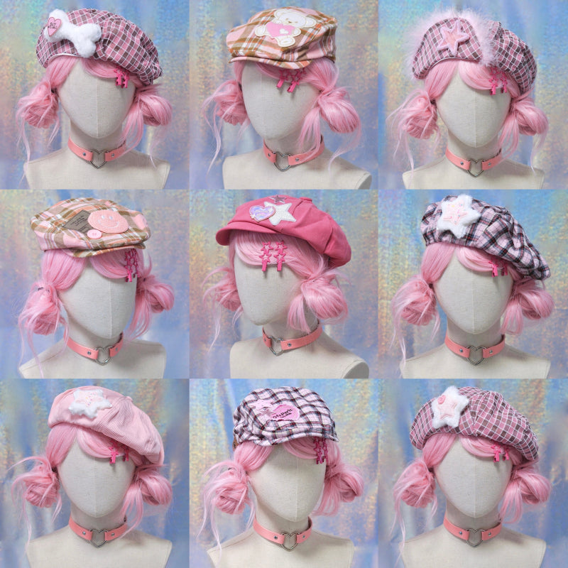 Black & Pink Handmade Beret