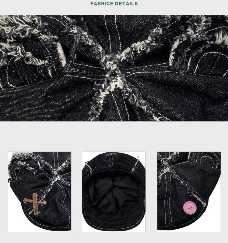 Y2K Distressed Bear Ears Octagonal Beret