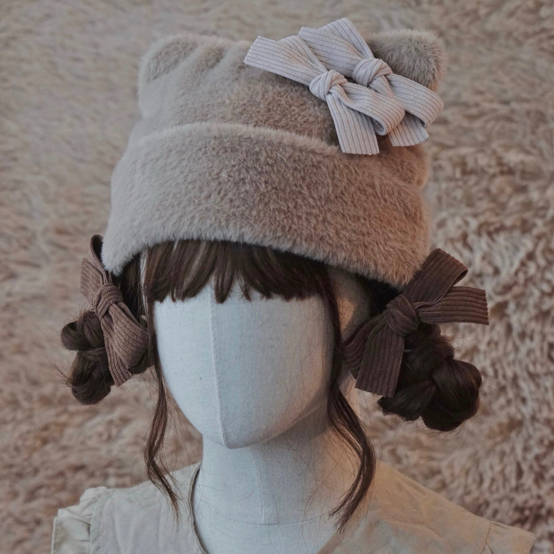 Bow Cat Ear Plush Hat