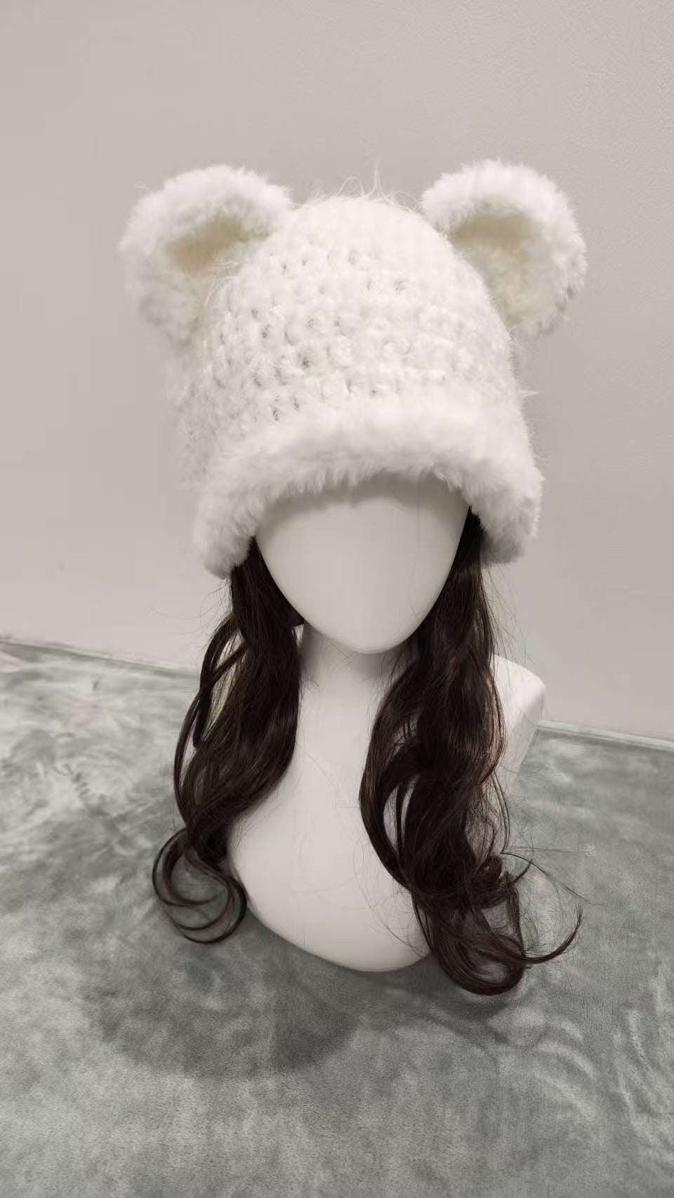 Pure White Bear Hat β Handmade Fluffy Crochet Beanie