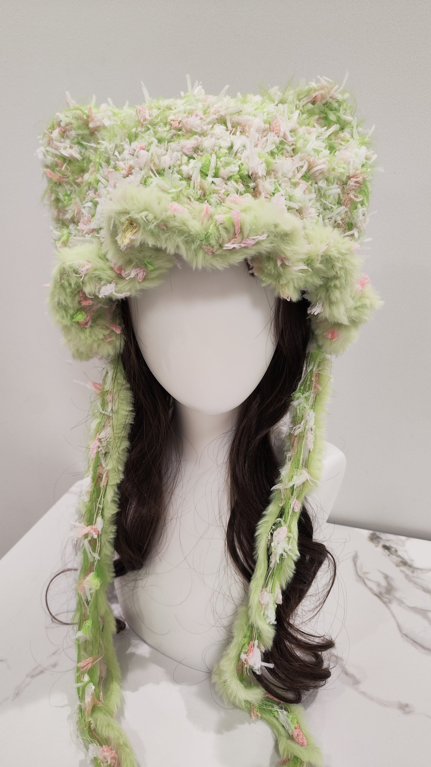 “Spring Fields” Cat Ear Jellyfish Hat – Handcrafted Mixed Yarn Beanie