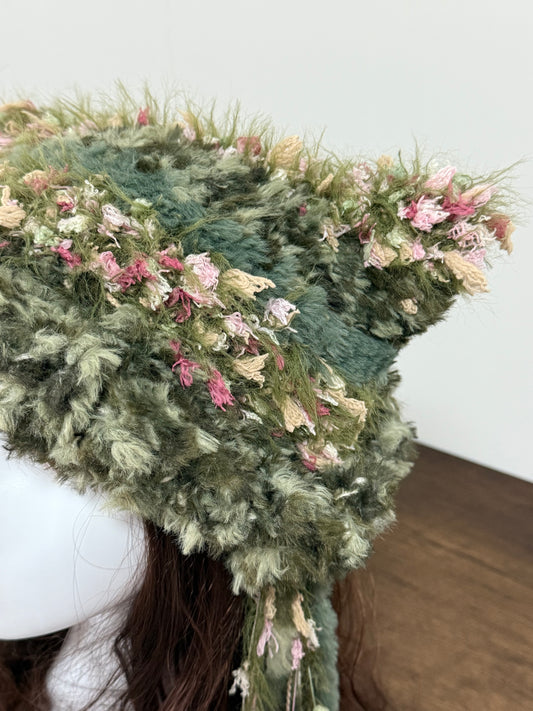 Emerald Forest Cat Ear Jellyfish Hat – Handmade Fluffy Green Beanie