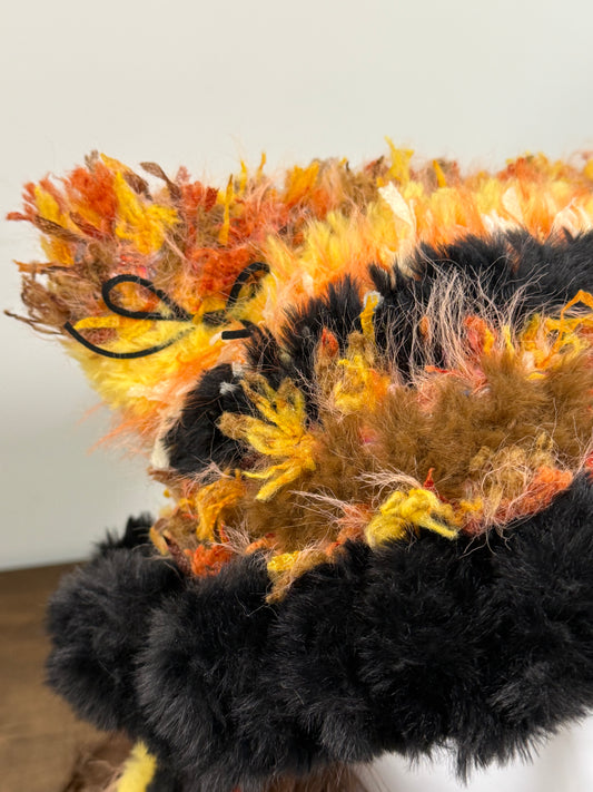 Yellow Black Cat Ear Jellyfish Hat with Pom Poms – Handmade Fluffy Crochet Beanie