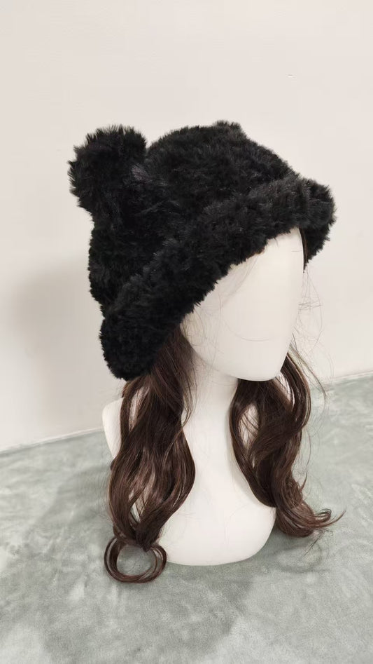 Black Bear Hat – Handmade Fluffy Crochet Beanie