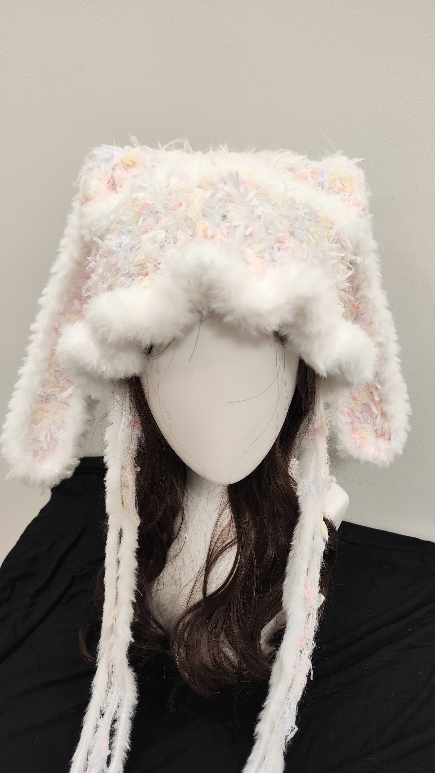 “Snow Bunny” Handmade White Ruffled Bunny Ear Hat