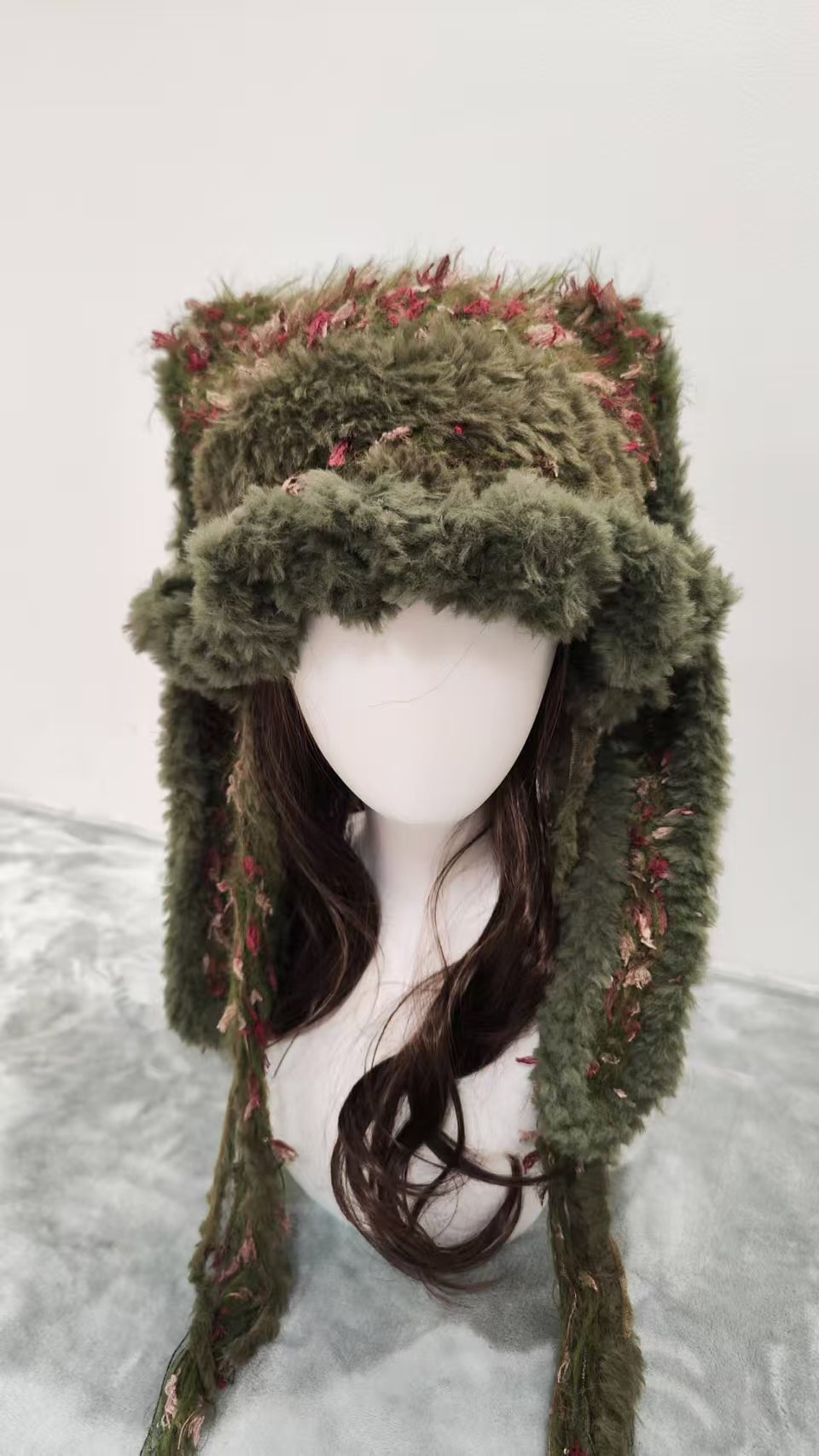 Mossy Brown Bunny Ear Beanie – Handmade Mixed Yarn Crochet Hat