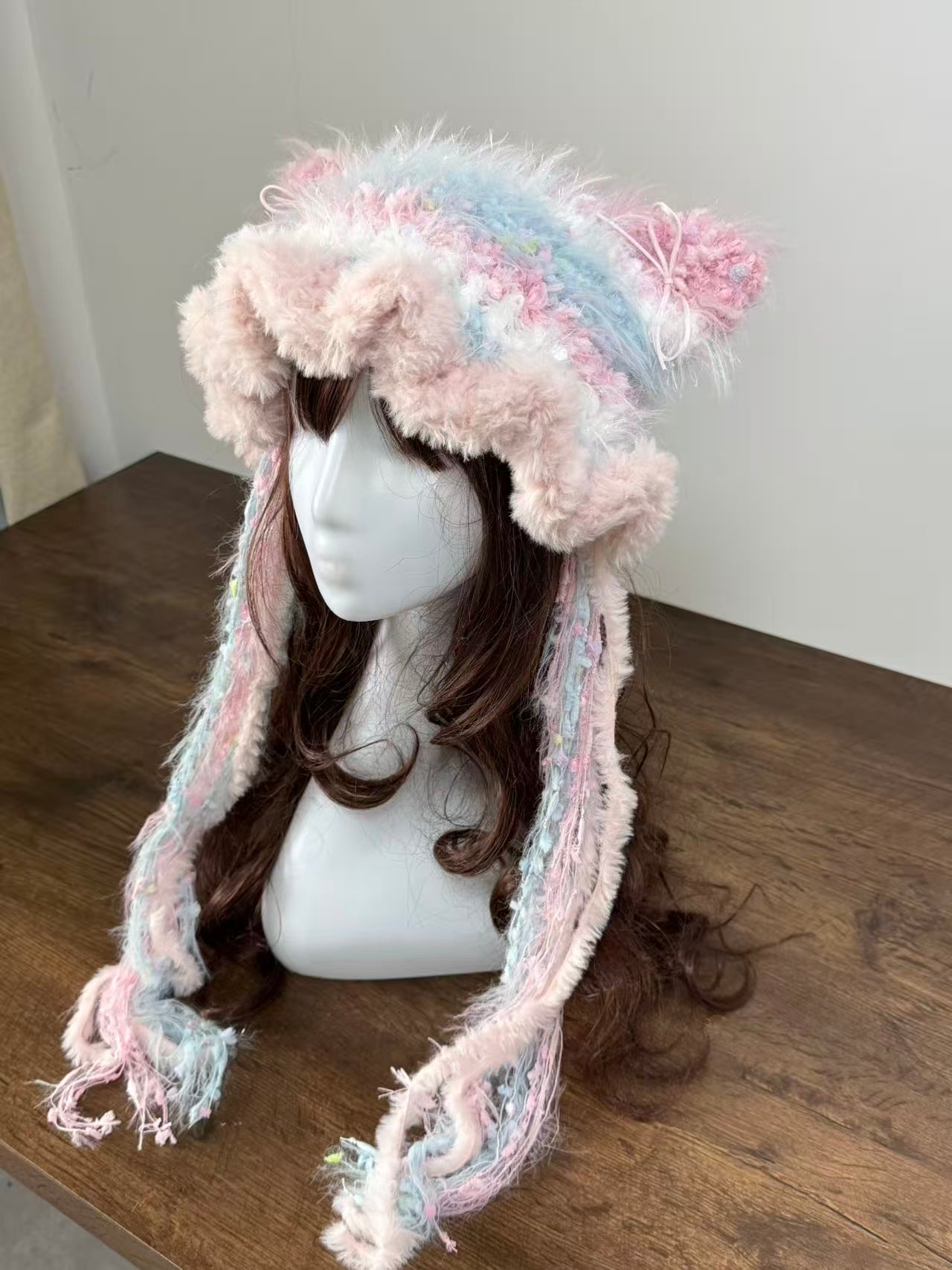 Sweet Pink and Blue Cat Ear Jellyfish Hat – Handmade Fluffy Crochet Beanie