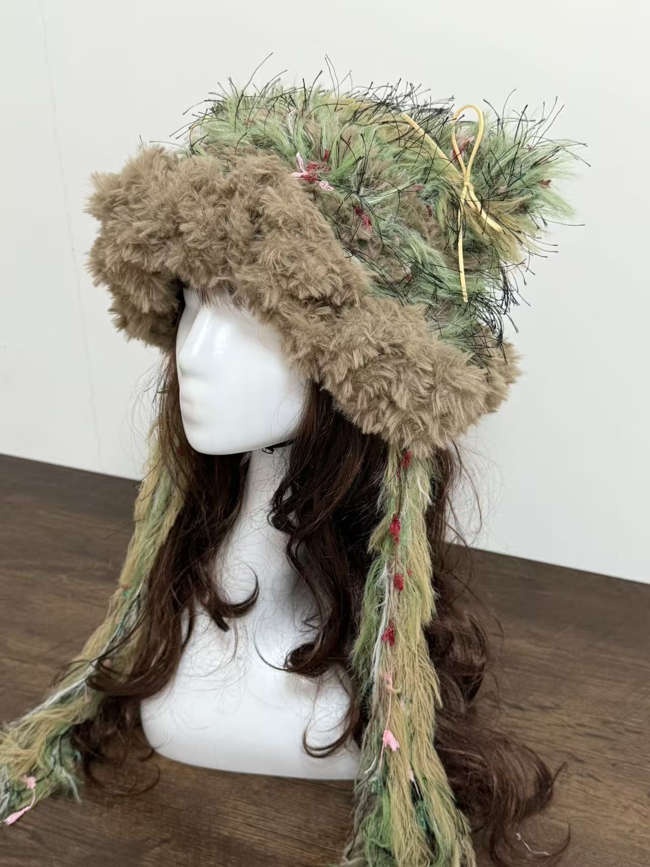 “Emerald Moss” Cat Ear Jellyfish Hat – Handcrafted Green Mixed Yarn Beanie