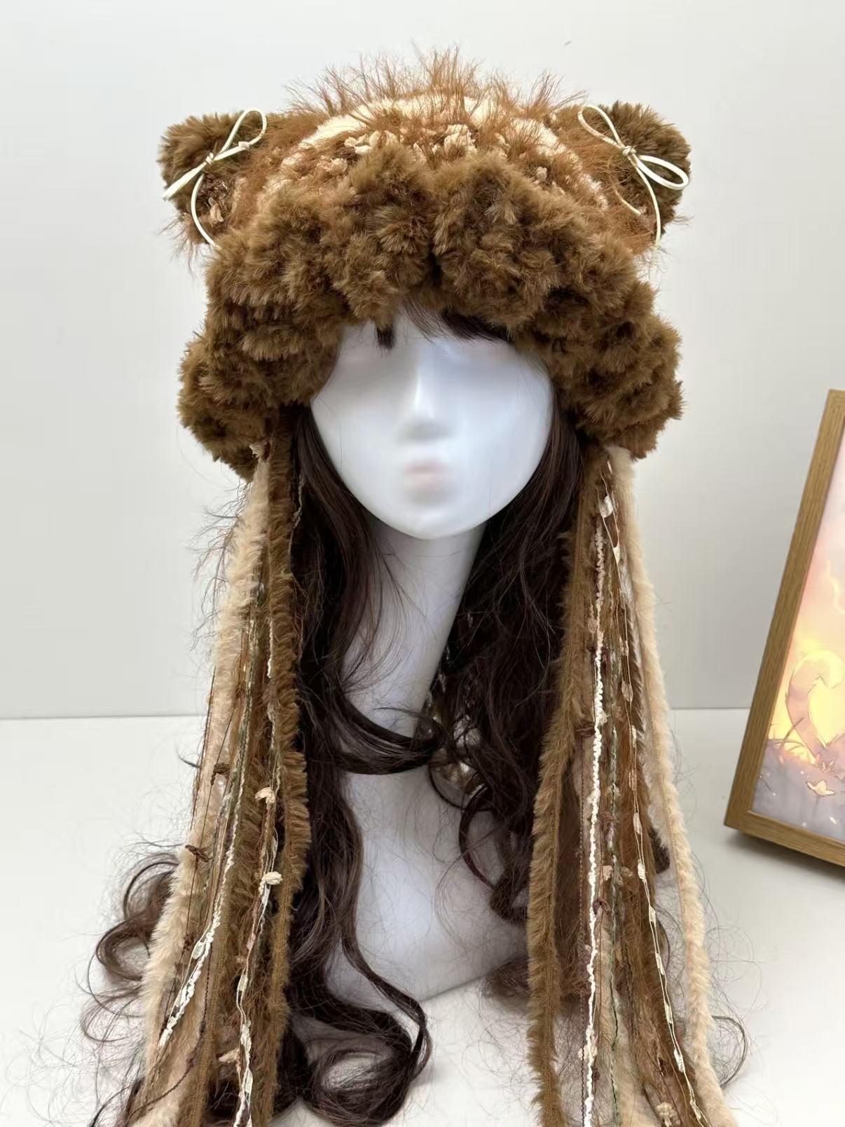 “Caramel Latte” Cat Ear Jellyfish Hat – Handcrafted Brown Mixed Yarn Beanie