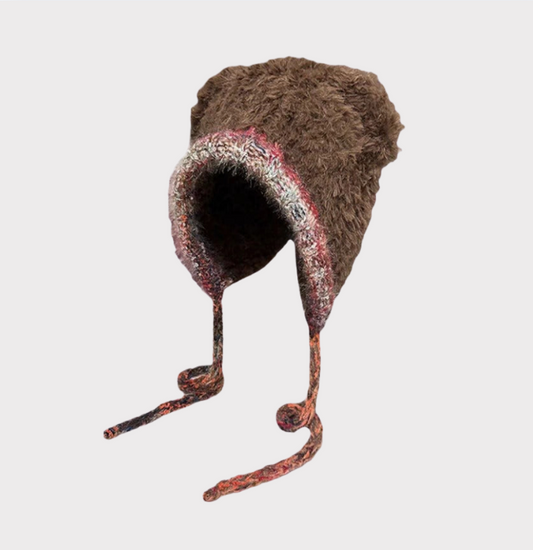 Mixed Color Bear Ears Plush Beanie