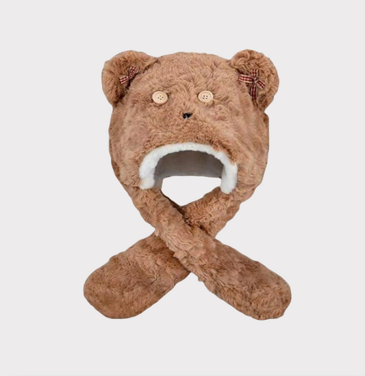 Cartoon Bear Plush Scarf Hat