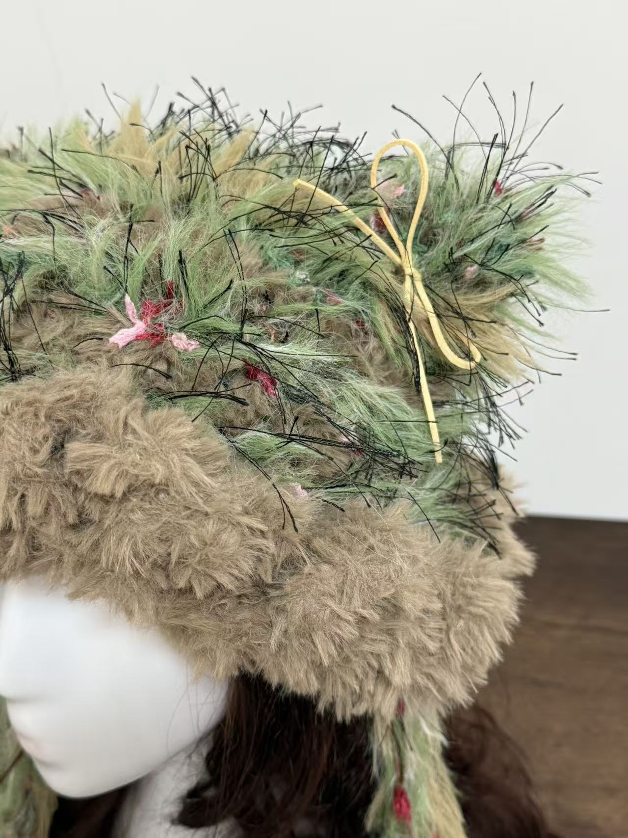 “Emerald Moss” Cat Ear Jellyfish Hat – Handcrafted Green Mixed Yarn Beanie