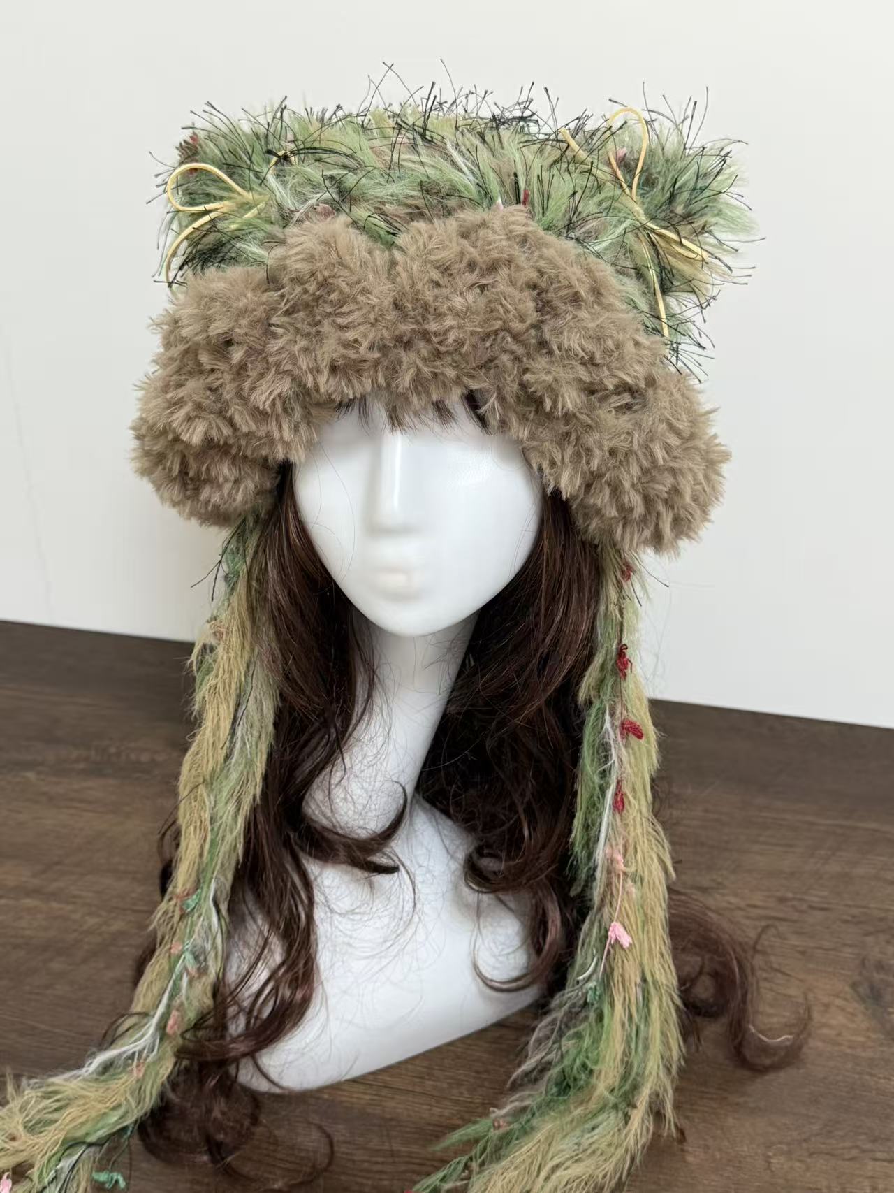 “Emerald Moss” Cat Ear Jellyfish Hat – Handcrafted Green Mixed Yarn Beanie