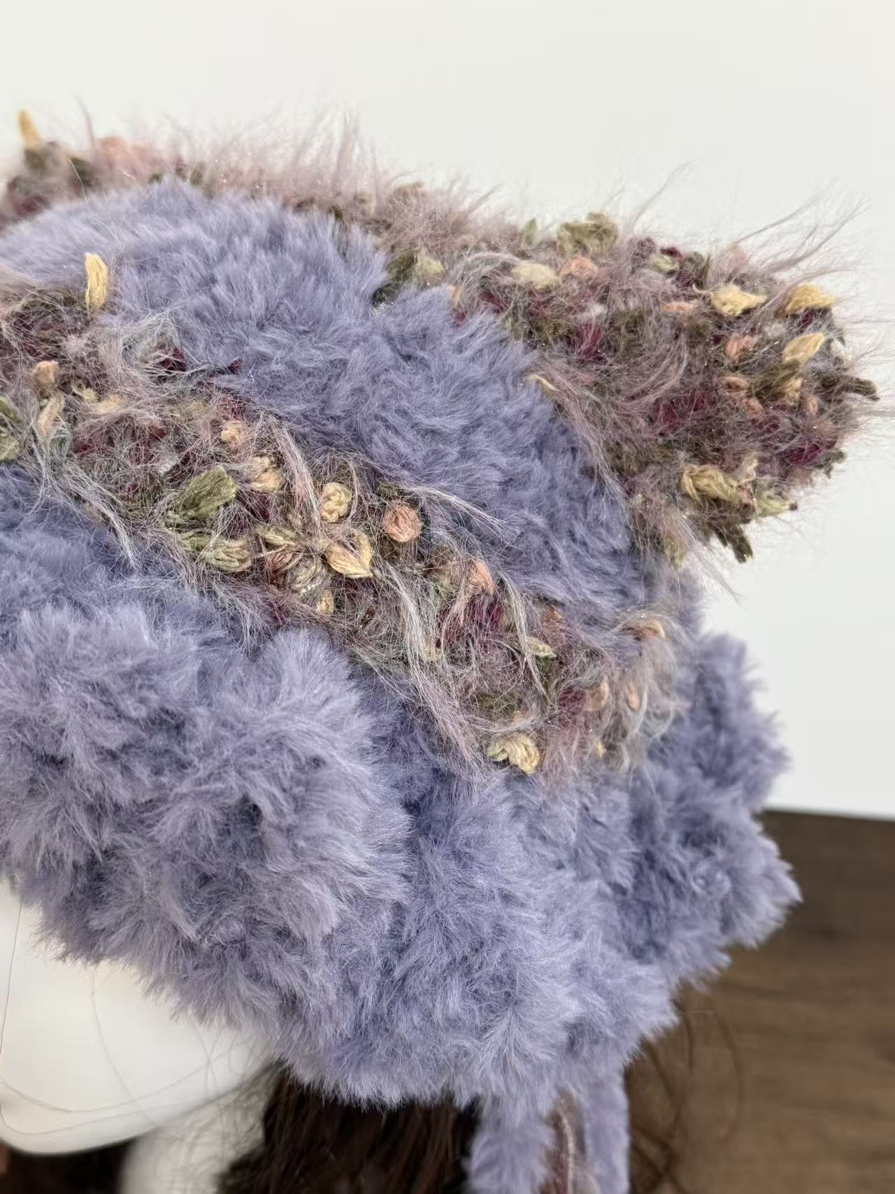 “Moon Mist” Cat Ear Jellyfish Hat – Grey Lavender Mixed Yarn Beanie