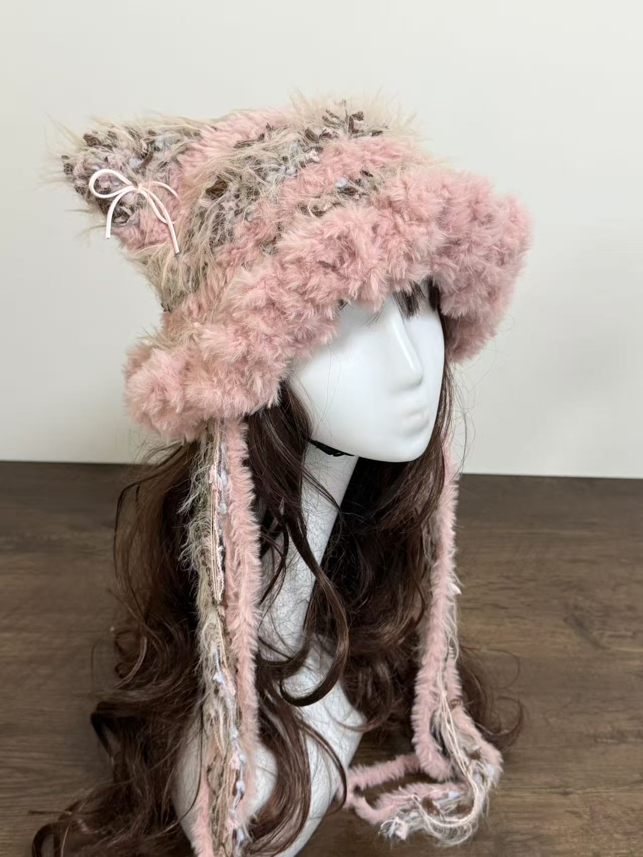 Pink Cat Ear Jellyfish Hat – Handcrafted Mixed Yarn Beanie