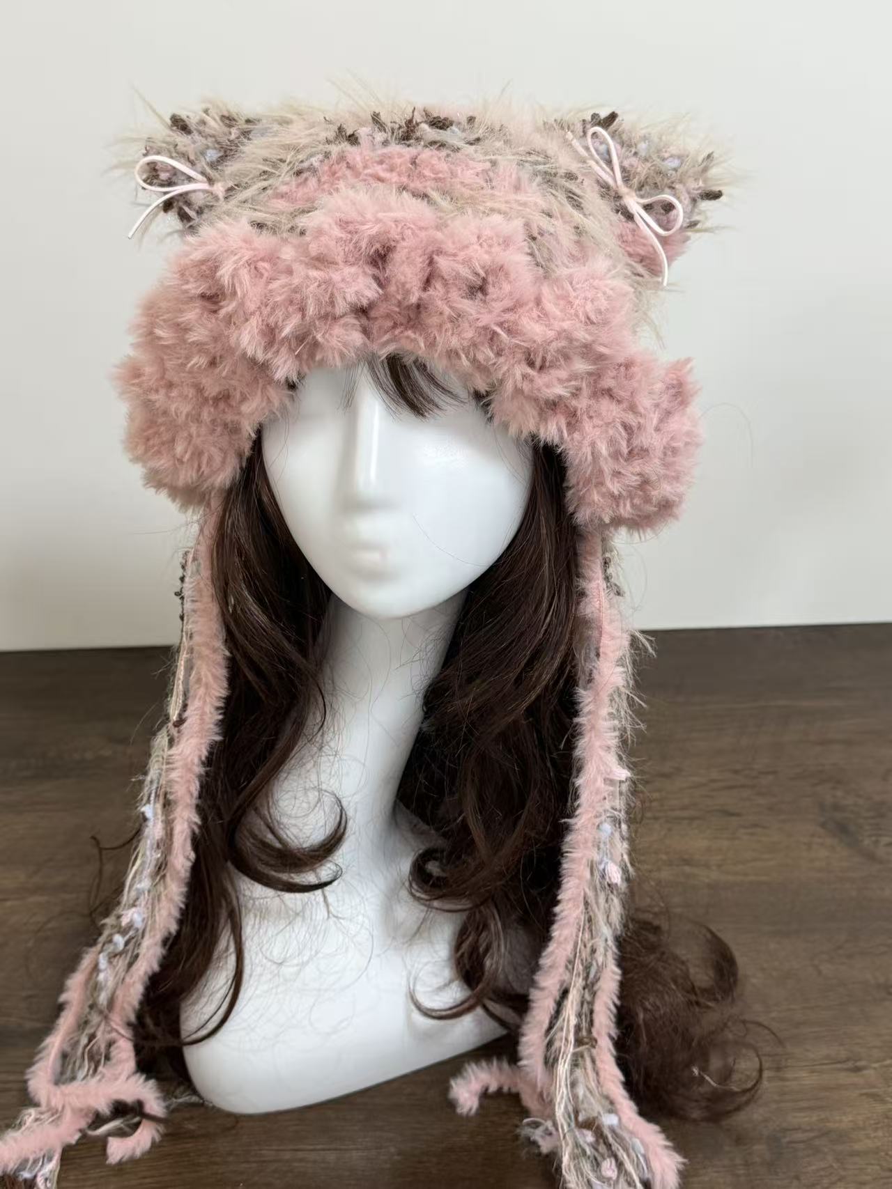 Pink Cat Ear Jellyfish Hat – Handcrafted Mixed Yarn Beanie
