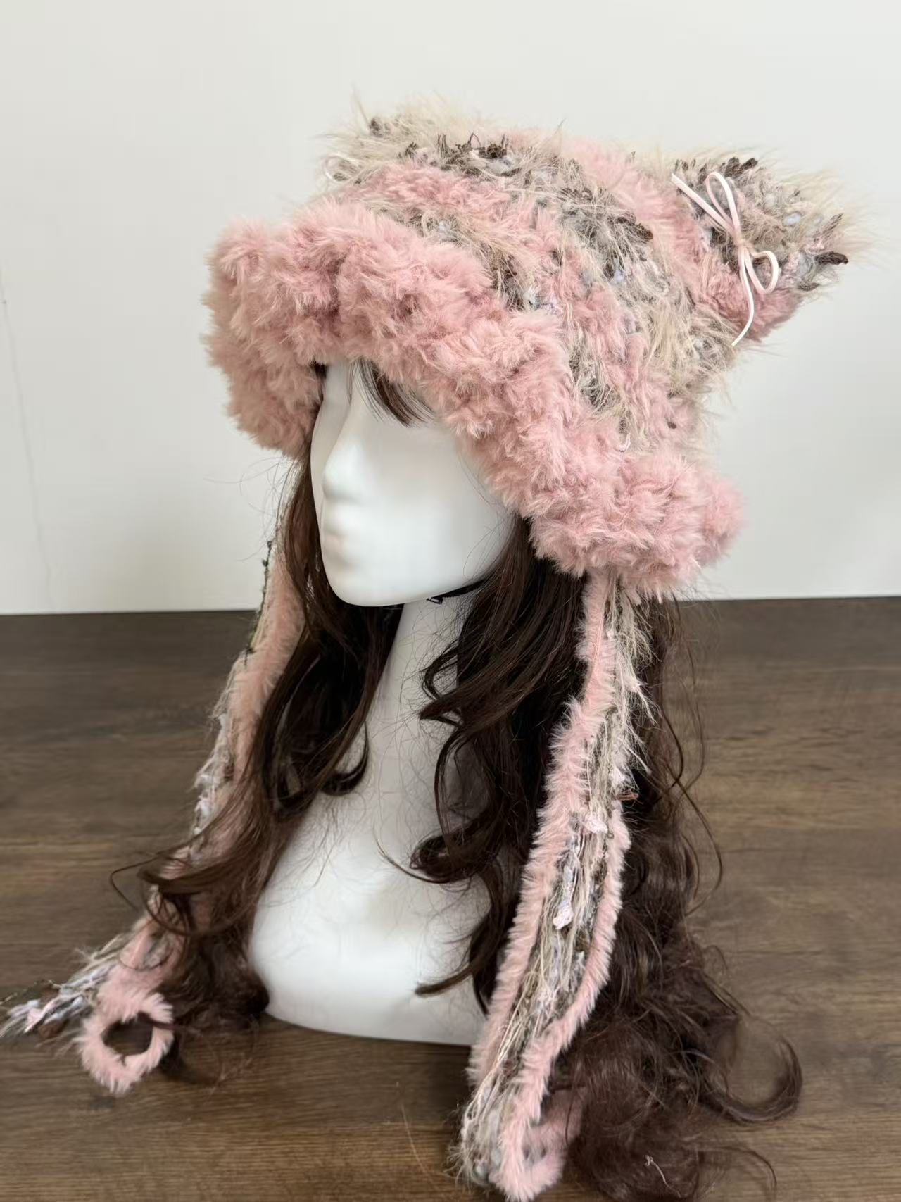 Pink Cat Ear Jellyfish Hat – Handcrafted Mixed Yarn Beanie
