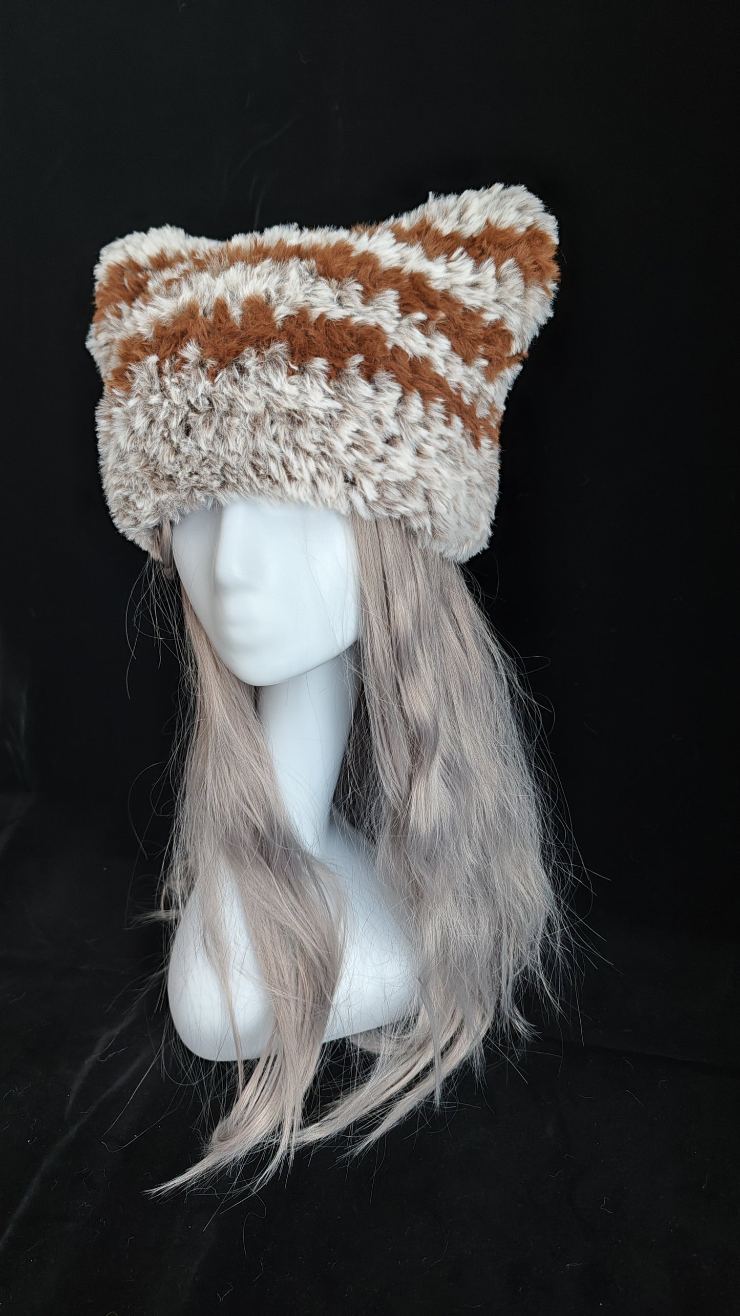 Brown Cat Ear Hat – Handmade Mixed Yarn Crochet Beanie