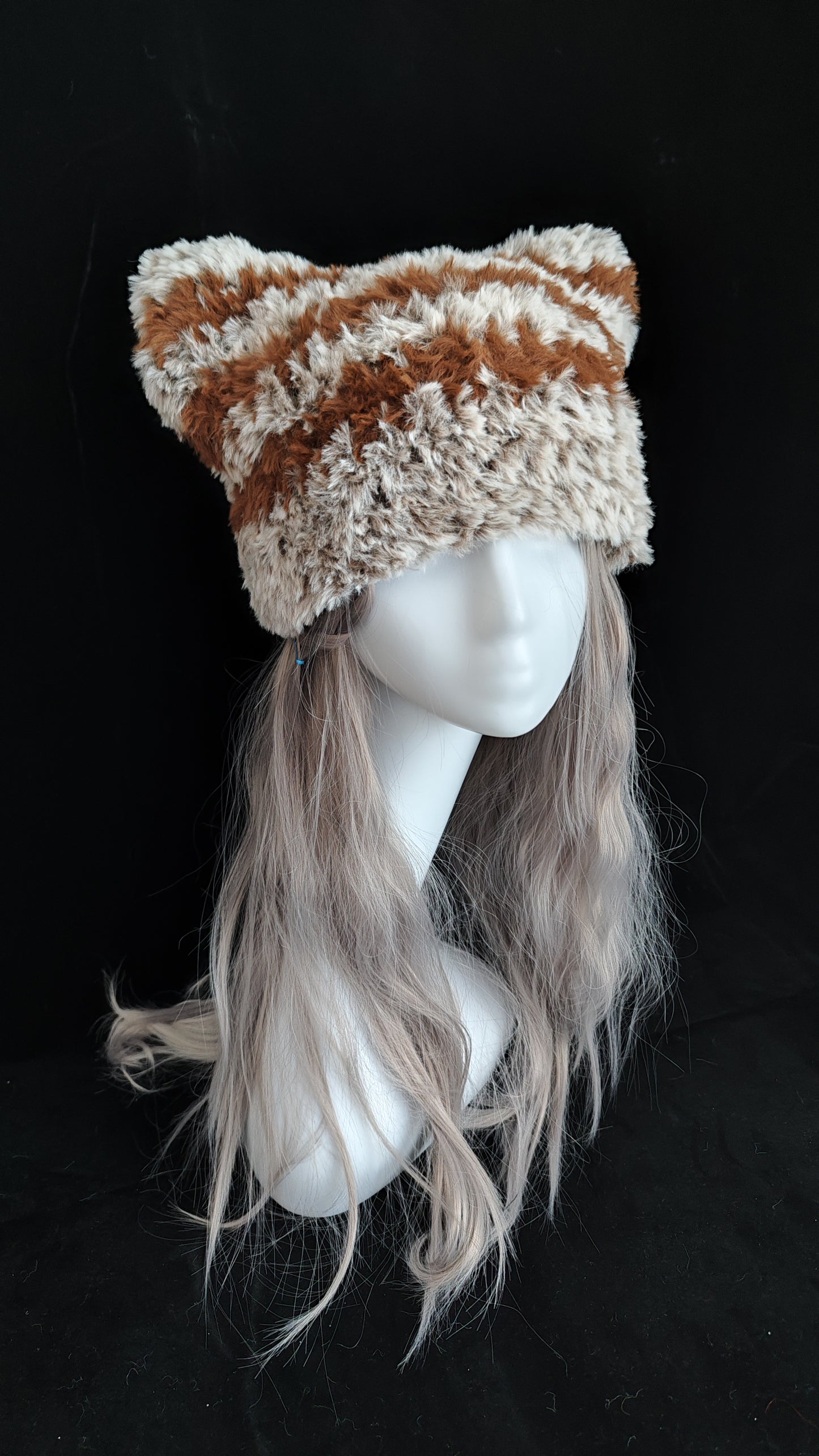 Brown Cat Ear Hat – Handmade Mixed Yarn Crochet Beanie