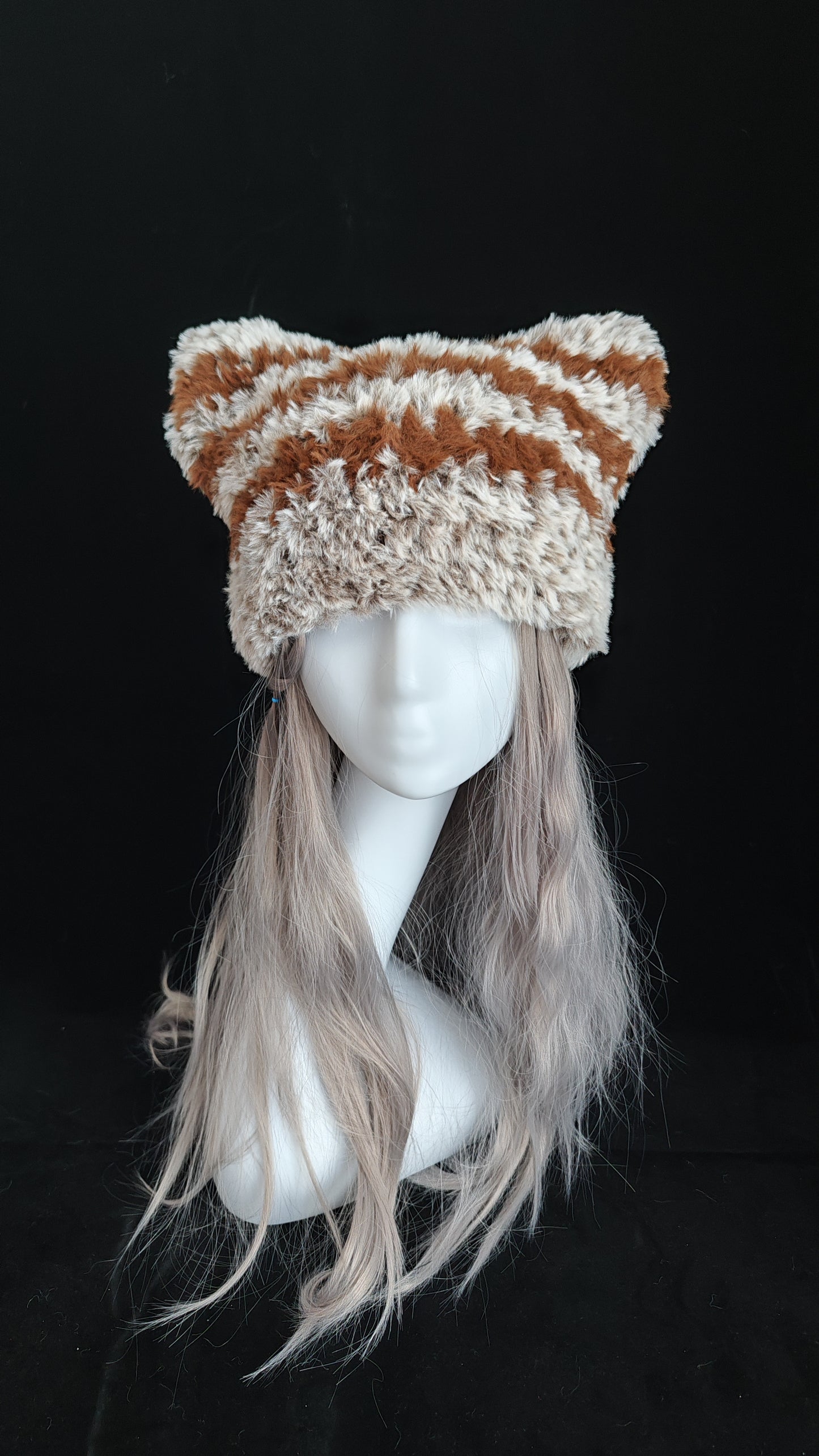Brown Cat Ear Hat – Handmade Mixed Yarn Crochet Beanie