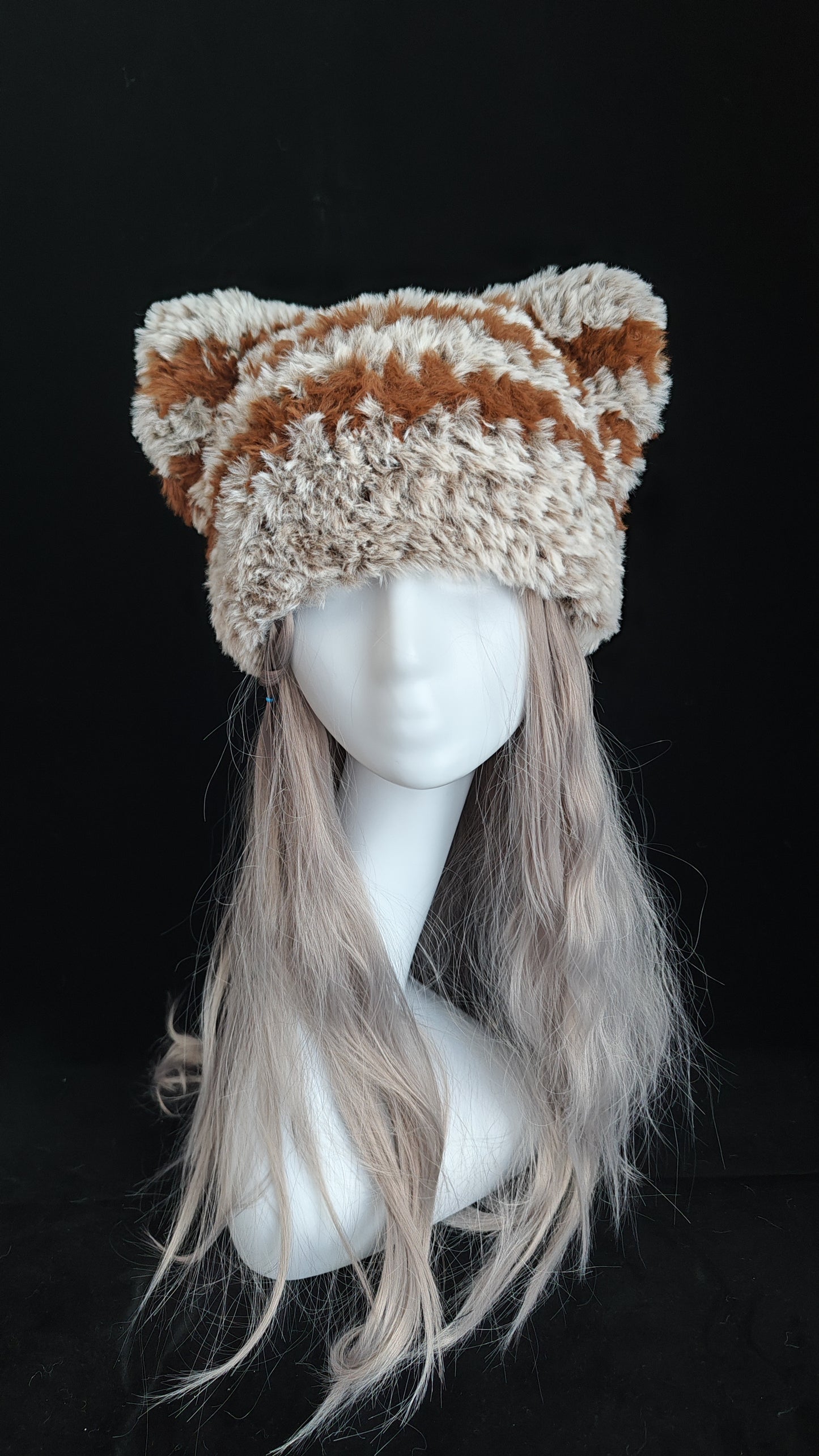 Brown Cat Ear Hat – Handmade Mixed Yarn Crochet Beanie