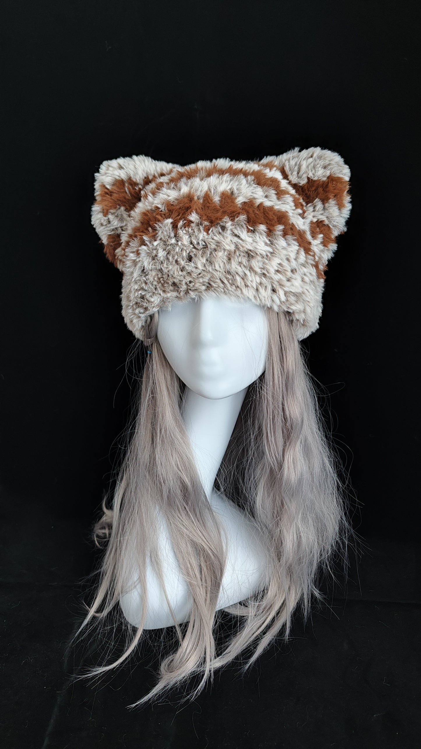 Brown Cat Ear Hat – Handmade Mixed Yarn Crochet Beanie