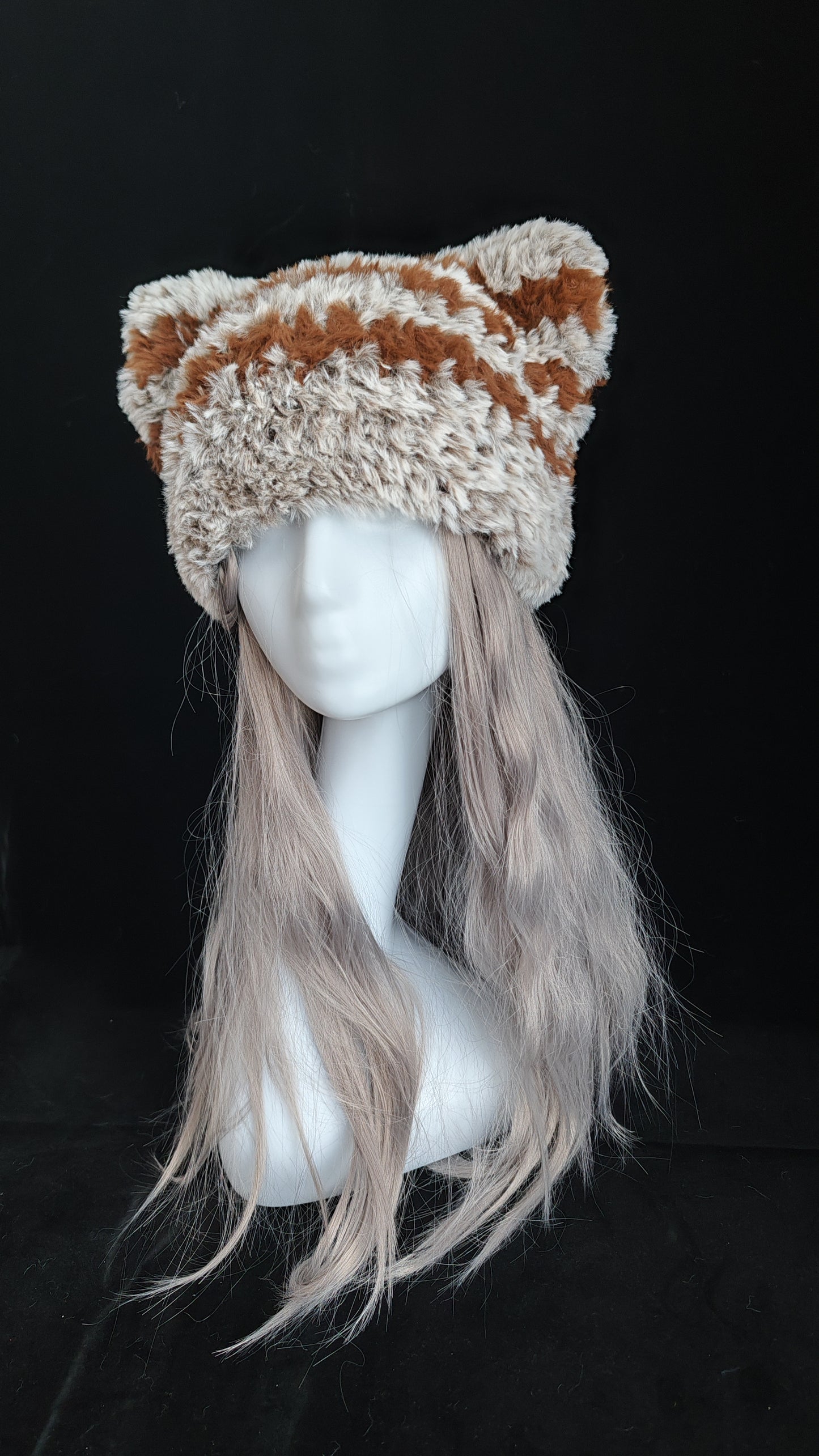 Brown Cat Ear Hat – Handmade Mixed Yarn Crochet Beanie