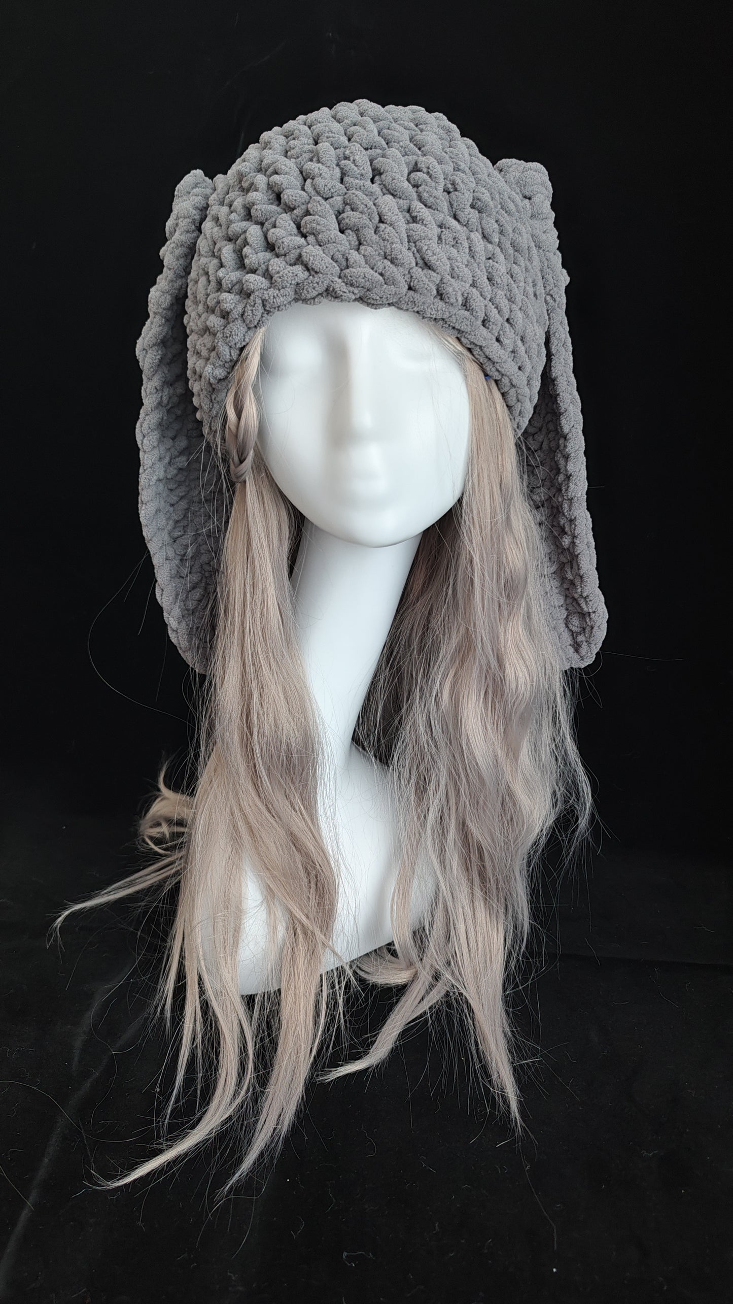 Gray Long Ear Bunny Hat – Handmade Fluffy Crochet Beanie