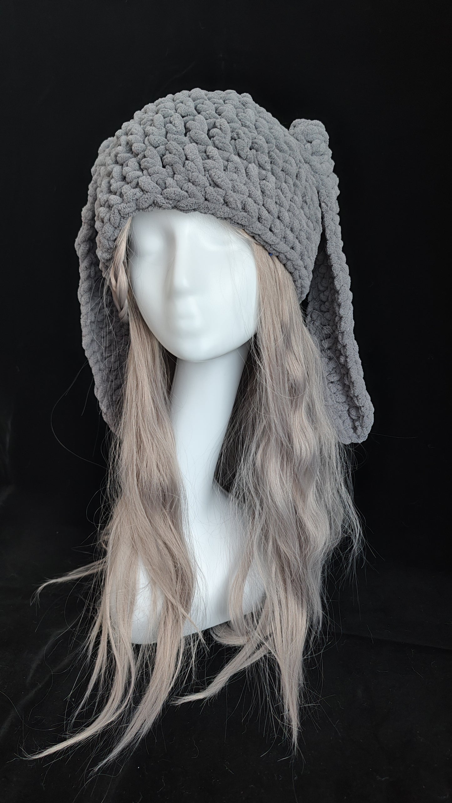 Gray Long Ear Bunny Hat – Handmade Fluffy Crochet Beanie