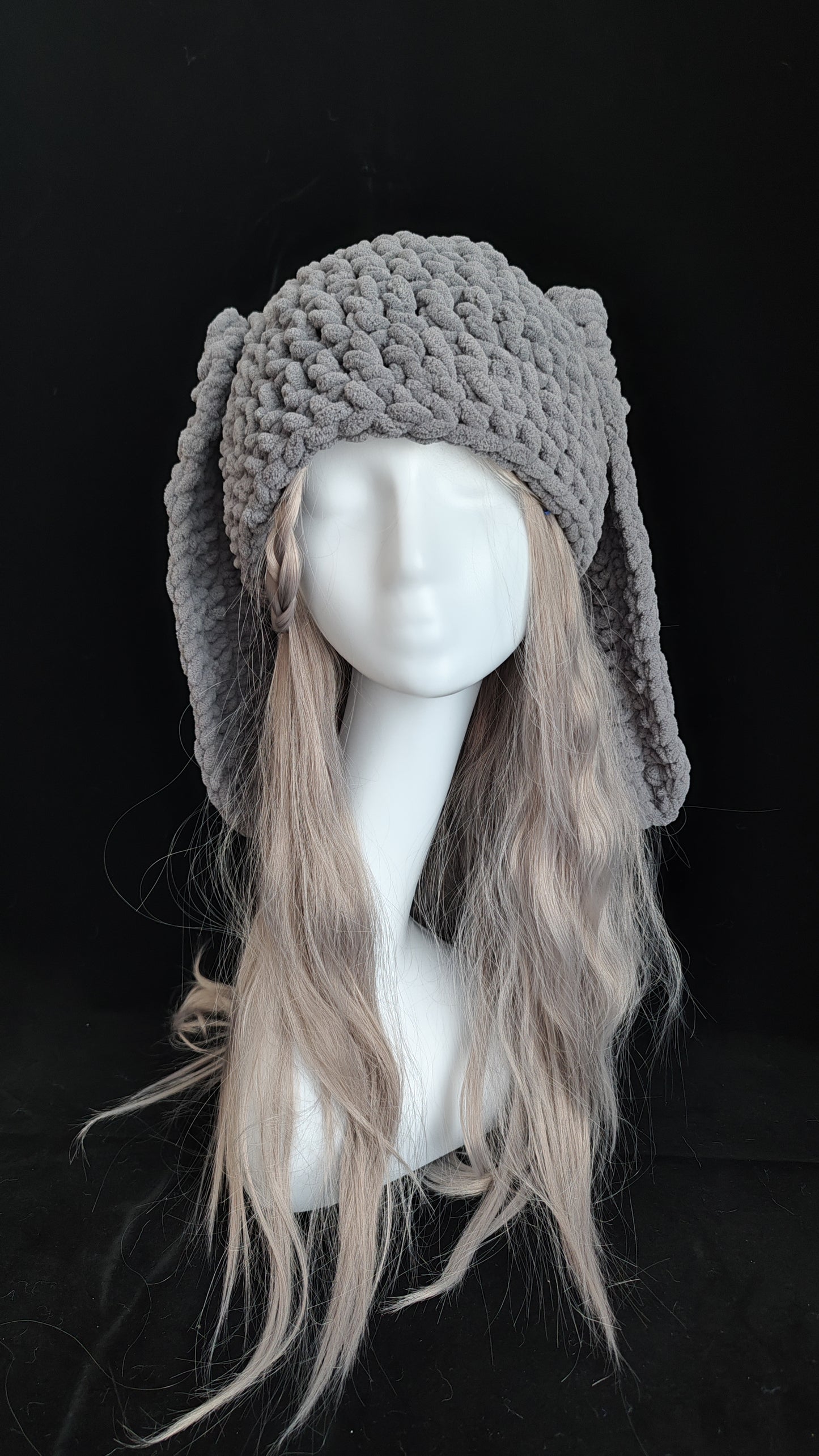 Gray Long Ear Bunny Hat – Handmade Fluffy Crochet Beanie