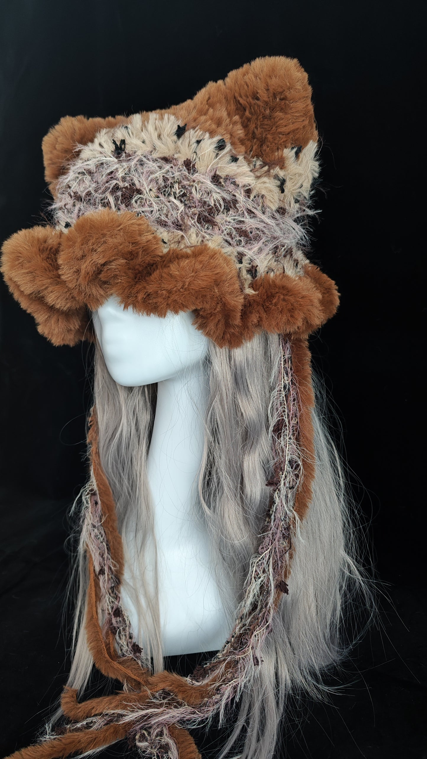 Caramel Pudding Cat Ear Jellyfish Hat – Handmade Cozy Brown Crochet Hat