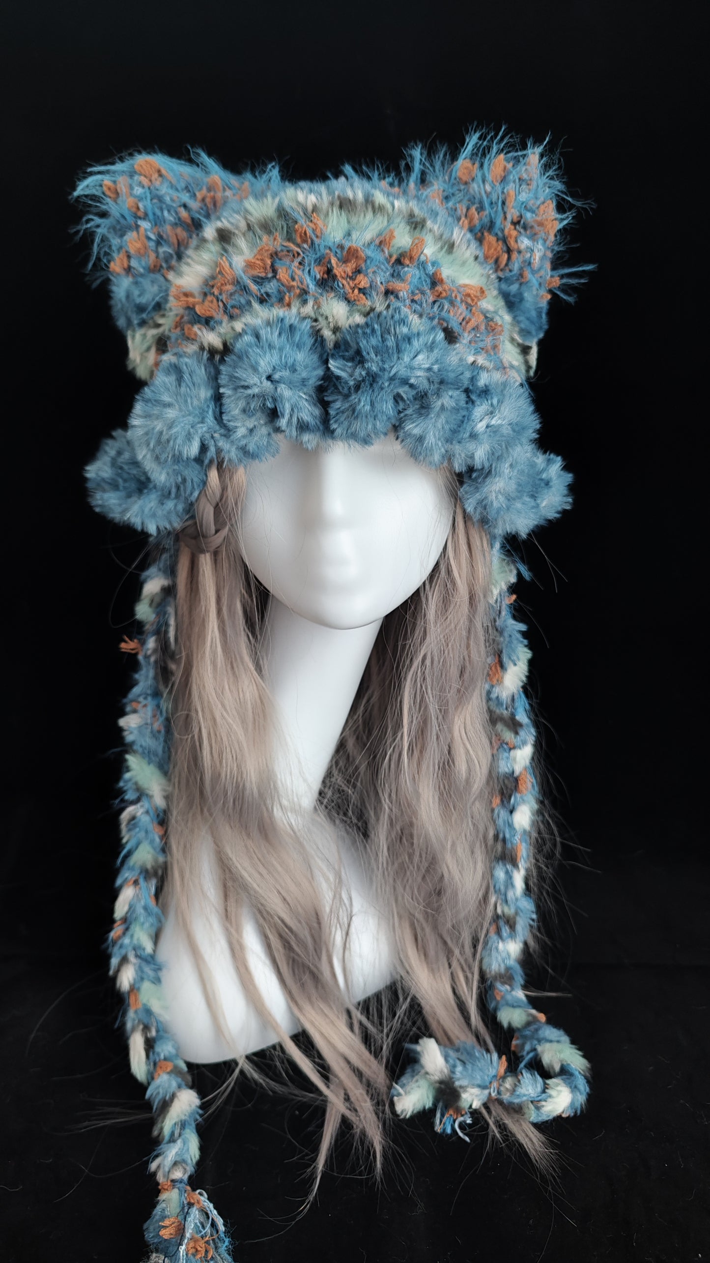 Sky Blue Cat Ear Jellyfish Hat – Handmade Fluffy Crochet Beanie