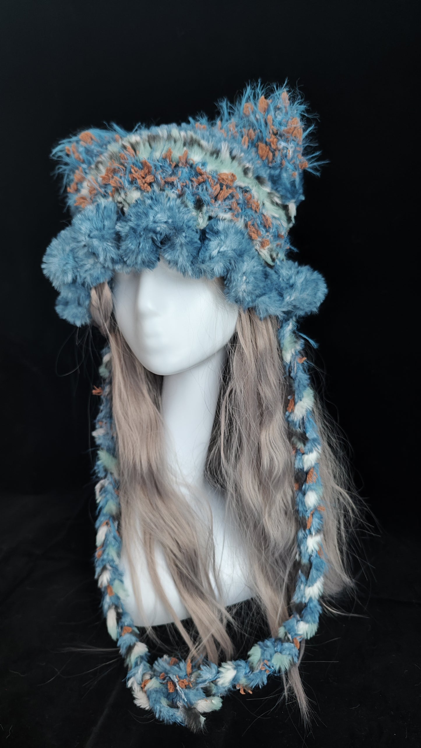 Sky Blue Cat Ear Jellyfish Hat – Handmade Fluffy Crochet Beanie