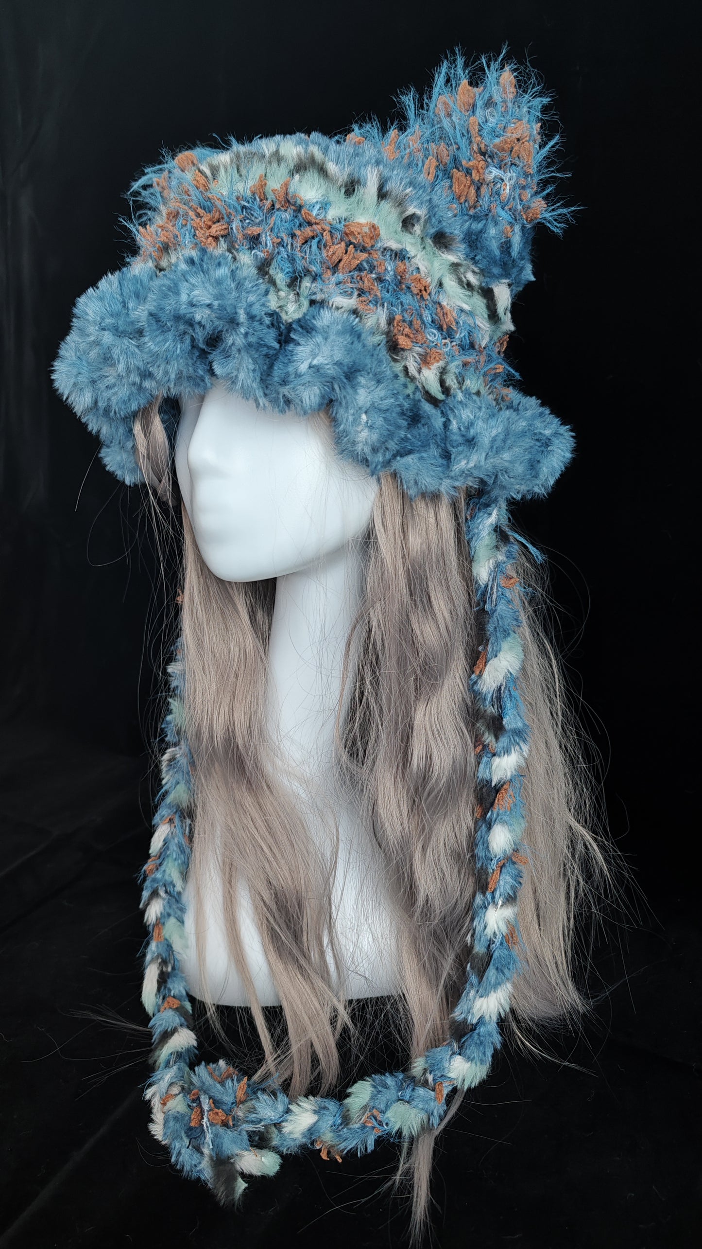 Sky Blue Cat Ear Jellyfish Hat – Handmade Fluffy Crochet Beanie