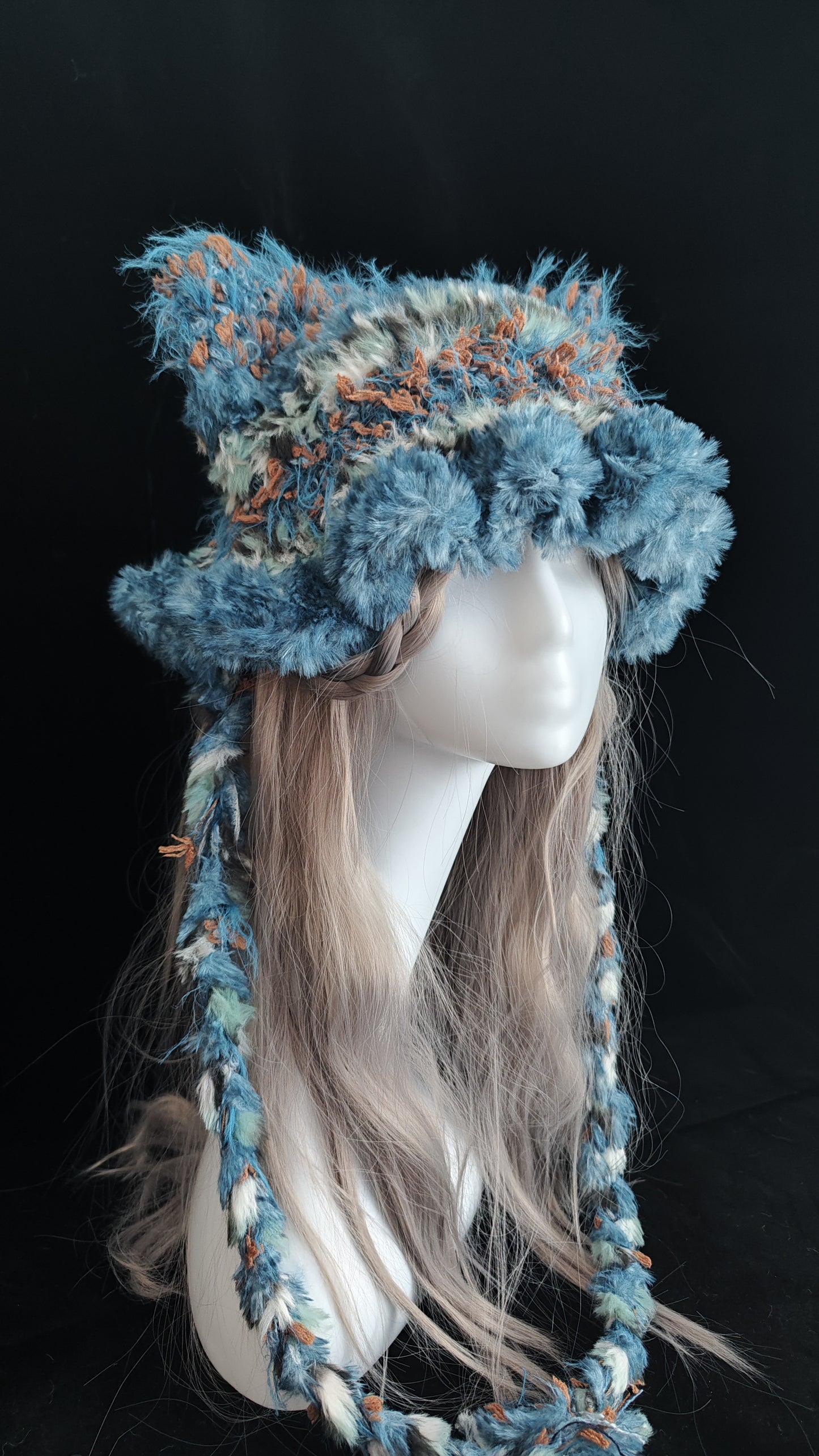 Sky Blue Cat Ear Jellyfish Hat – Handmade Fluffy Crochet Beanie