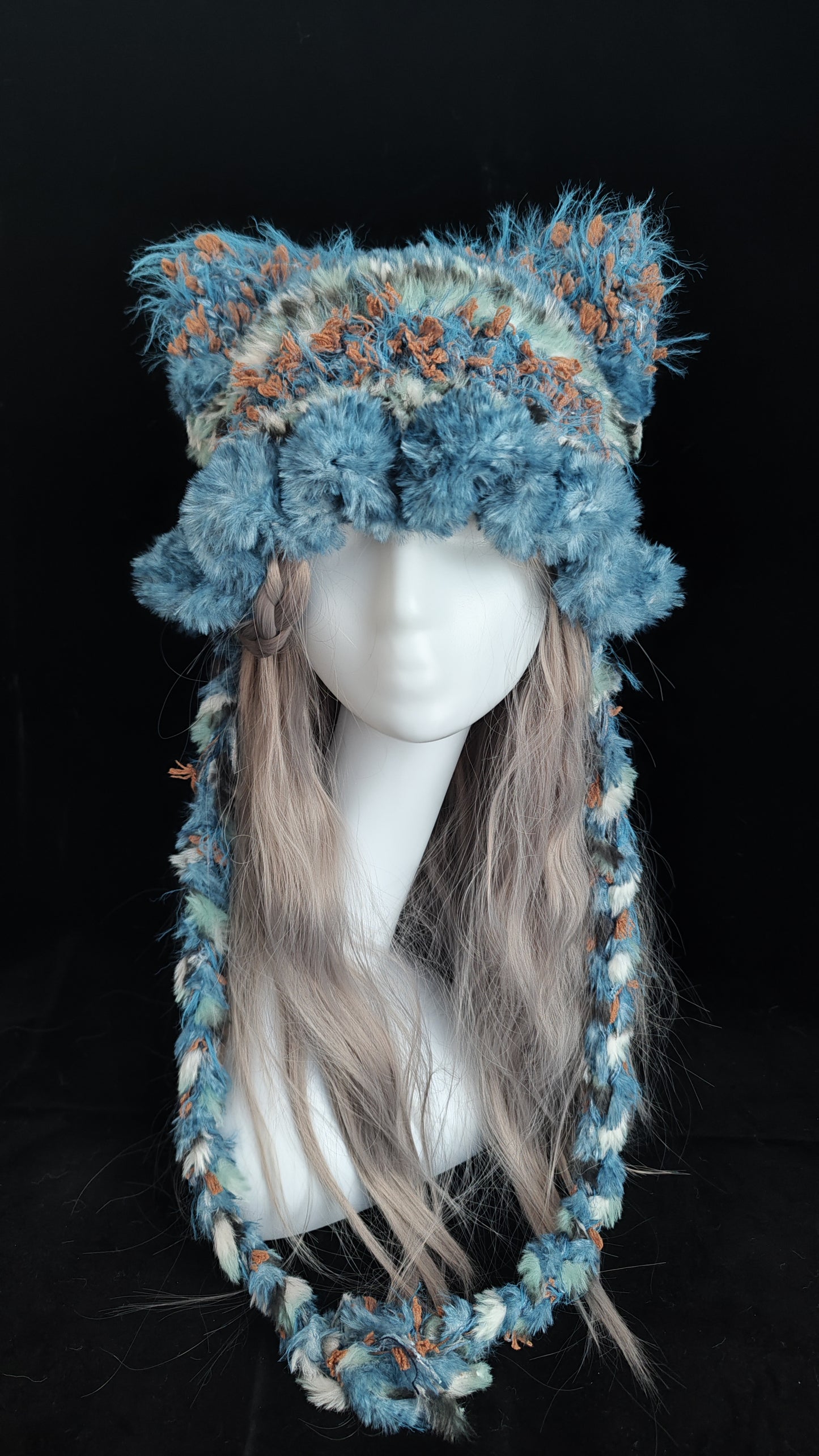 Sky Blue Cat Ear Jellyfish Hat – Handmade Fluffy Crochet Beanie