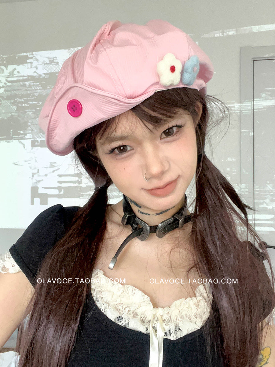 Felt Flower Cream Painter Beret