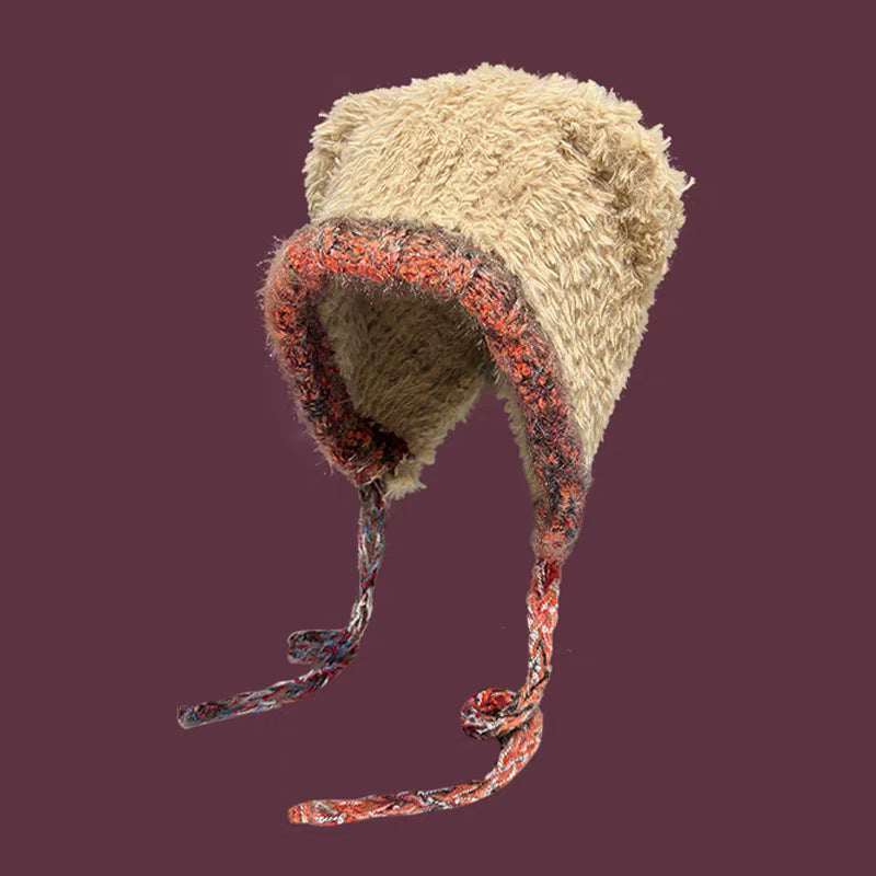 Mixed Color Bear Ears Plush Beanie