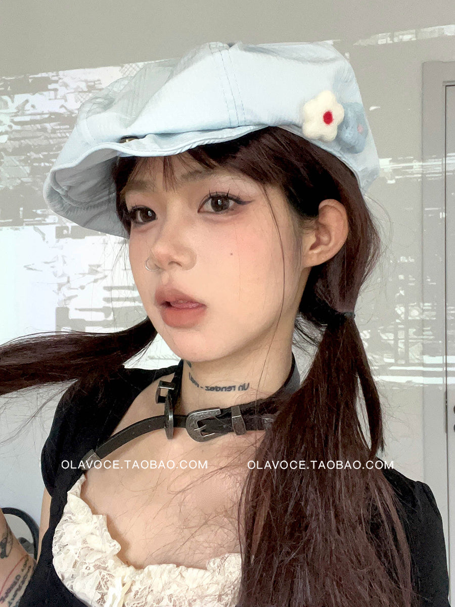 Felt Flower Cream Painter Beret