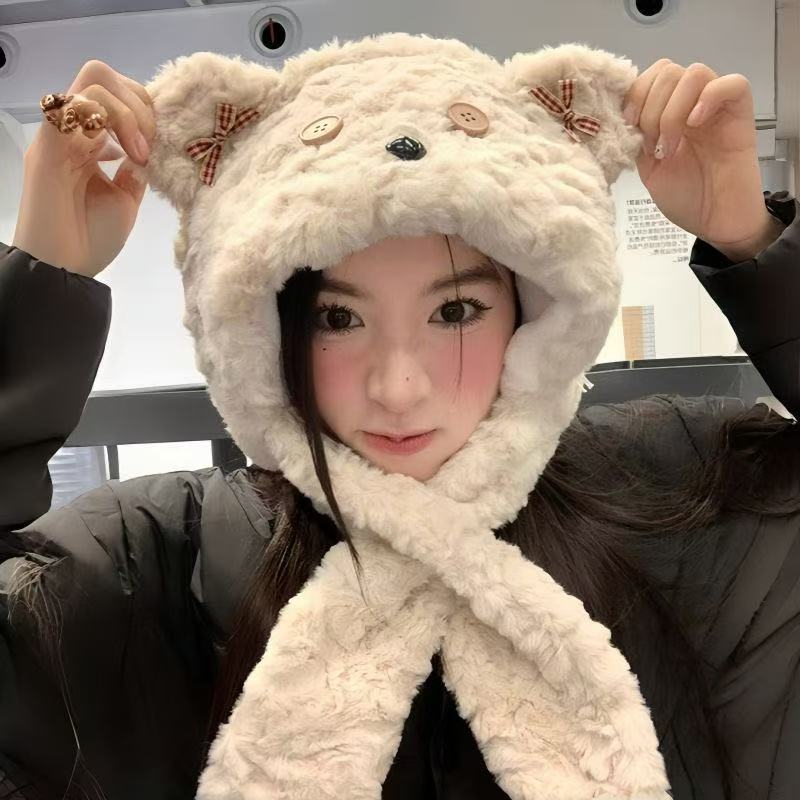 Cartoon Bear Plush Scarf Hat