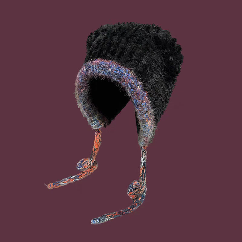 Mixed Color Bear Ears Plush Beanie