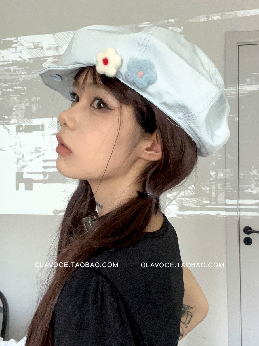 Felt Flower Cream Painter Beret