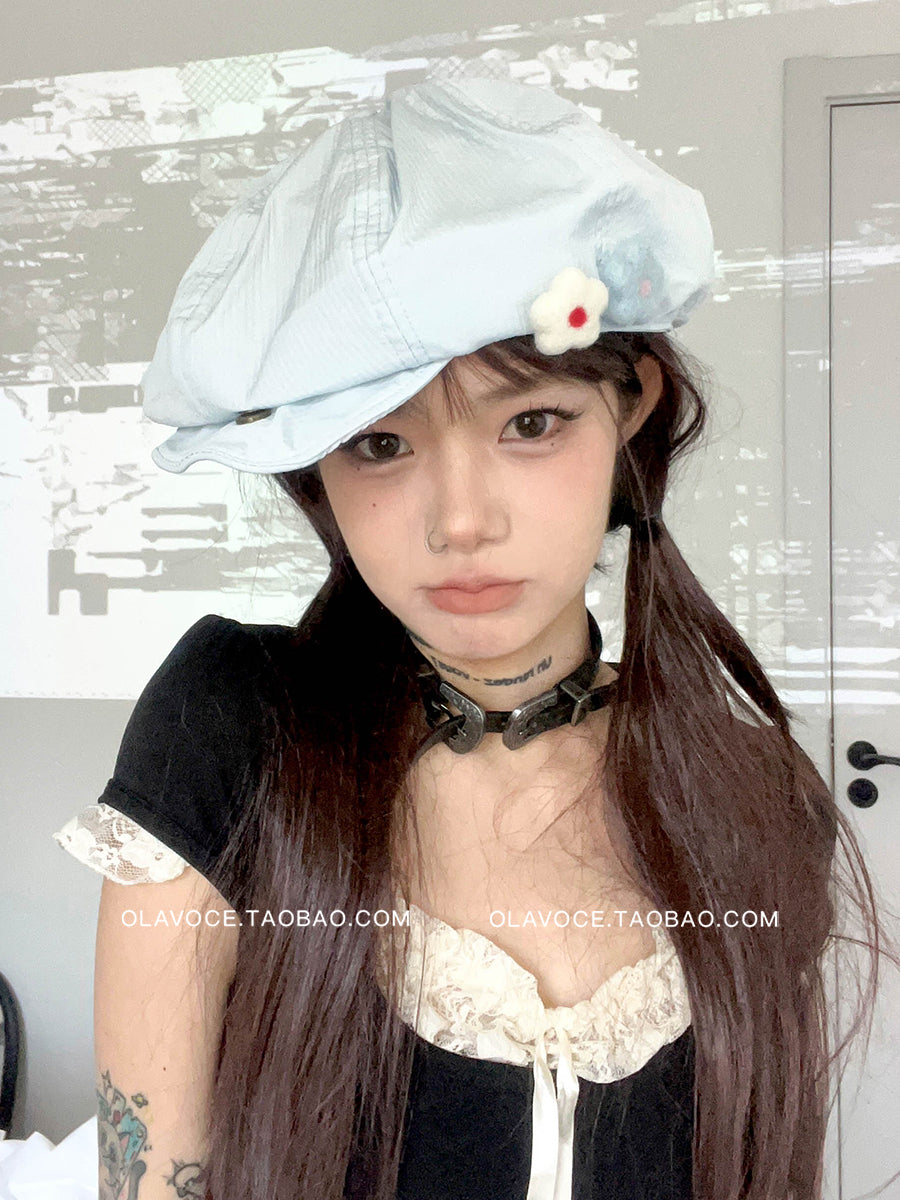 Felt Flower Cream Painter Beret