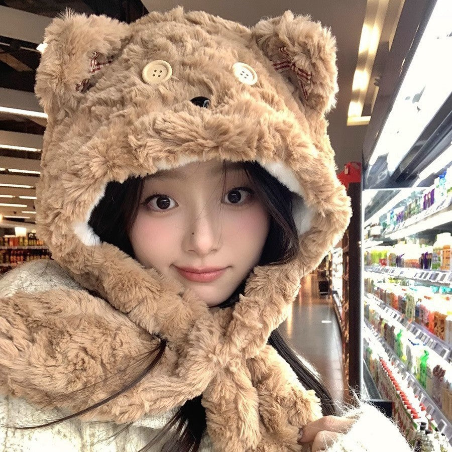 Cartoon Bear Plush Scarf Hat