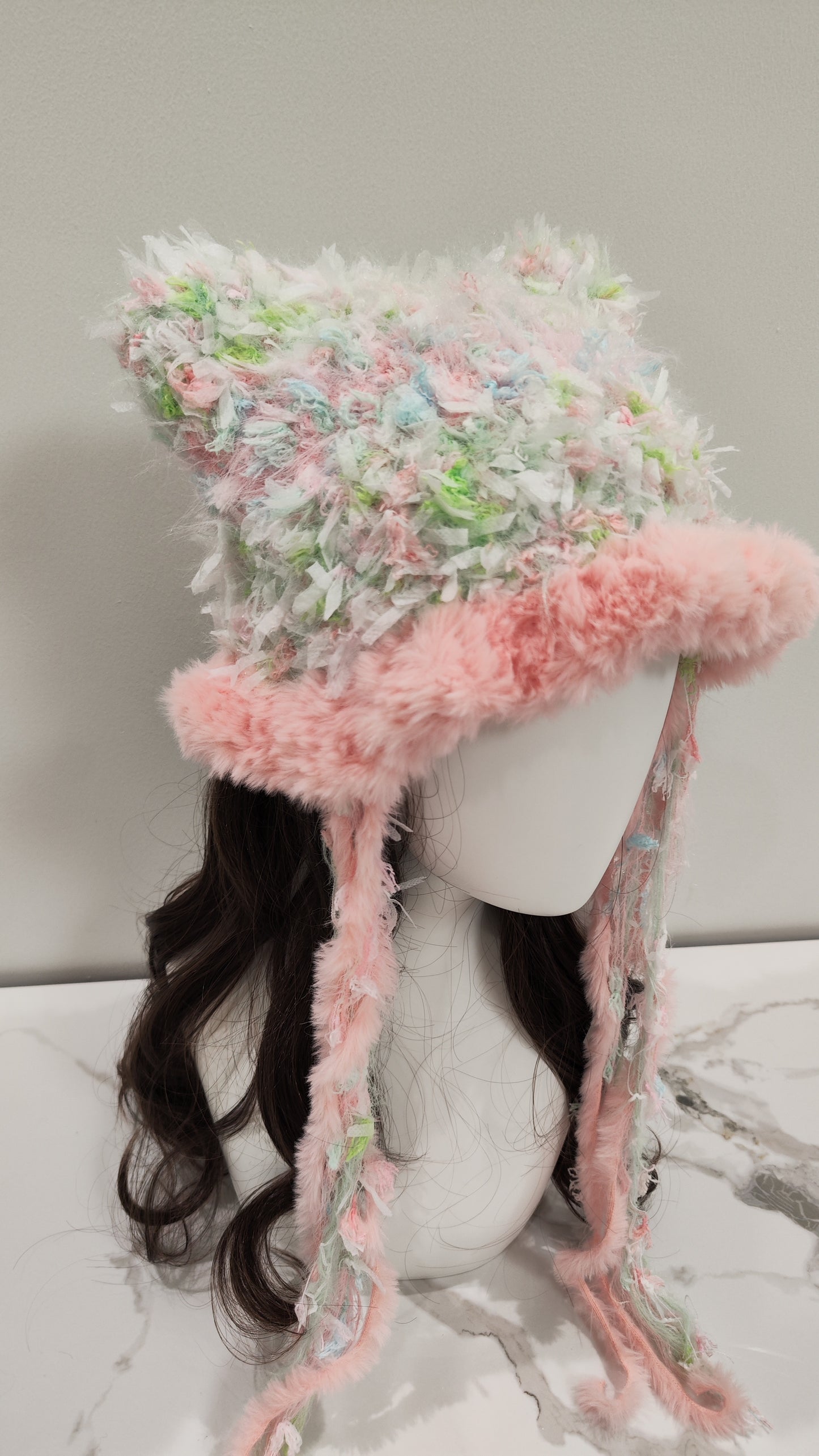 “Blossom Breeze” Cat Ear Jellyfish Hat – Pink-Trimmed Beanie