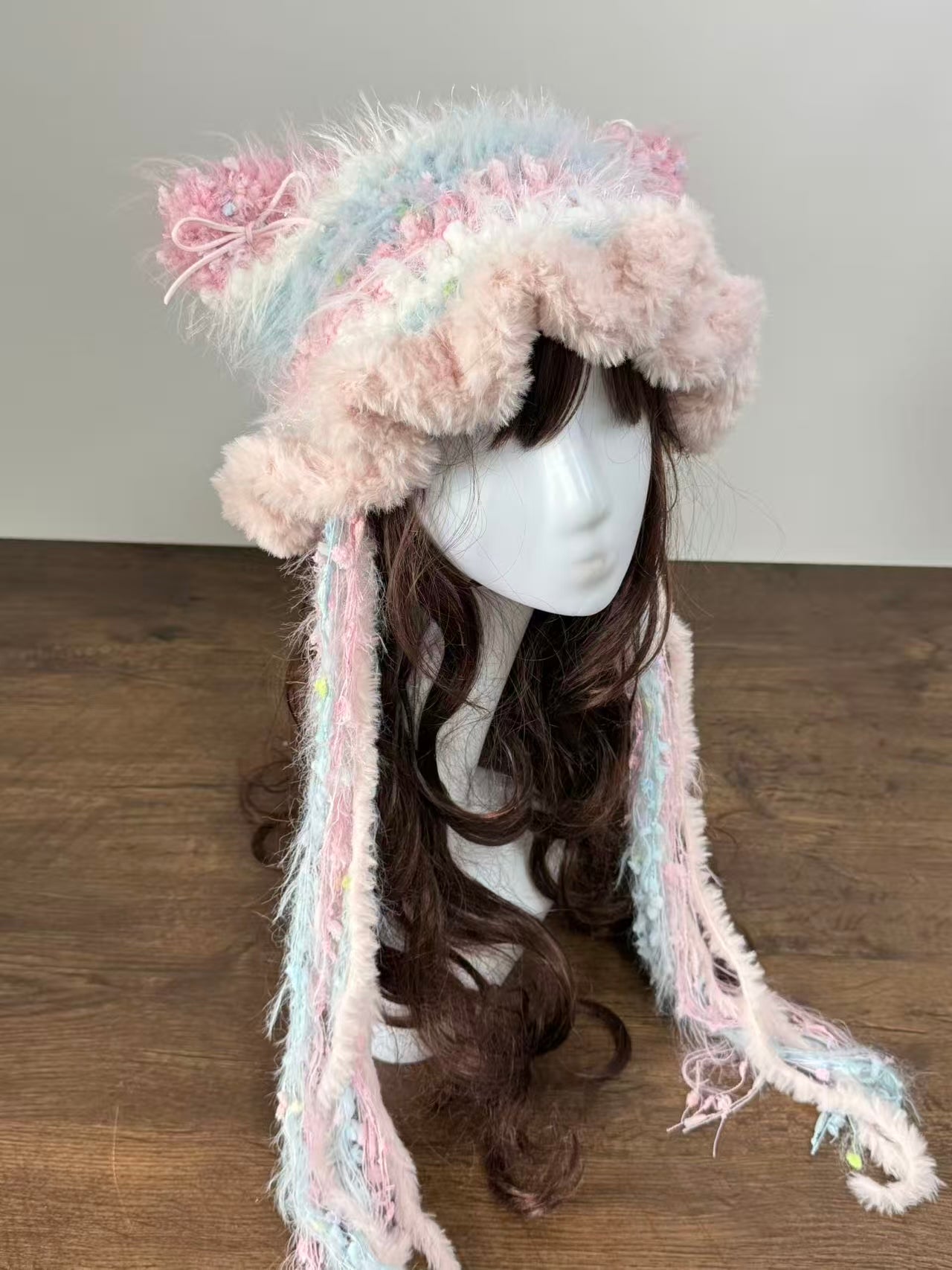 Sweet Pink and Blue Cat Ear Jellyfish Hat – Handmade Fluffy Crochet Beanie